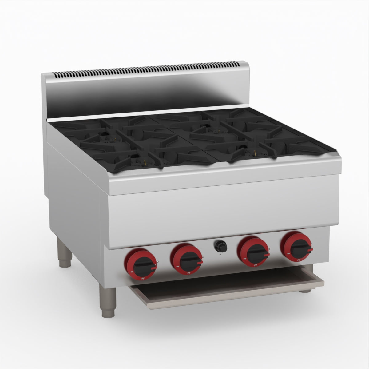 GasMAX Benchtop Natural Gas 4 Burner Cooktop W/ Splashback - JUS-TR-4B