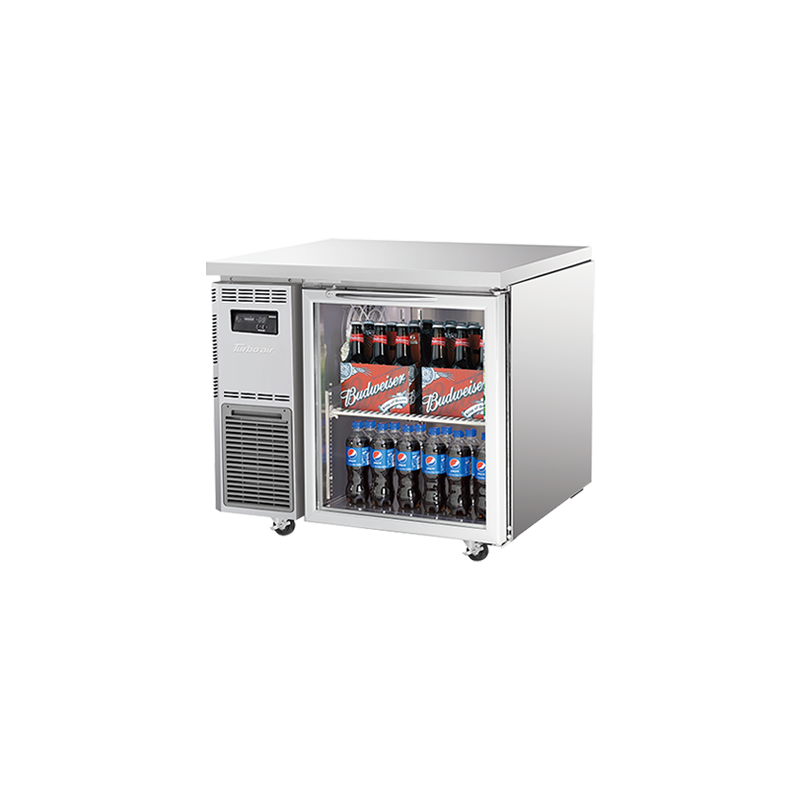Turbo Air Undercounter 1 Glass Door Fridge 900mm Width x 700mm Depth KGR9-1-N