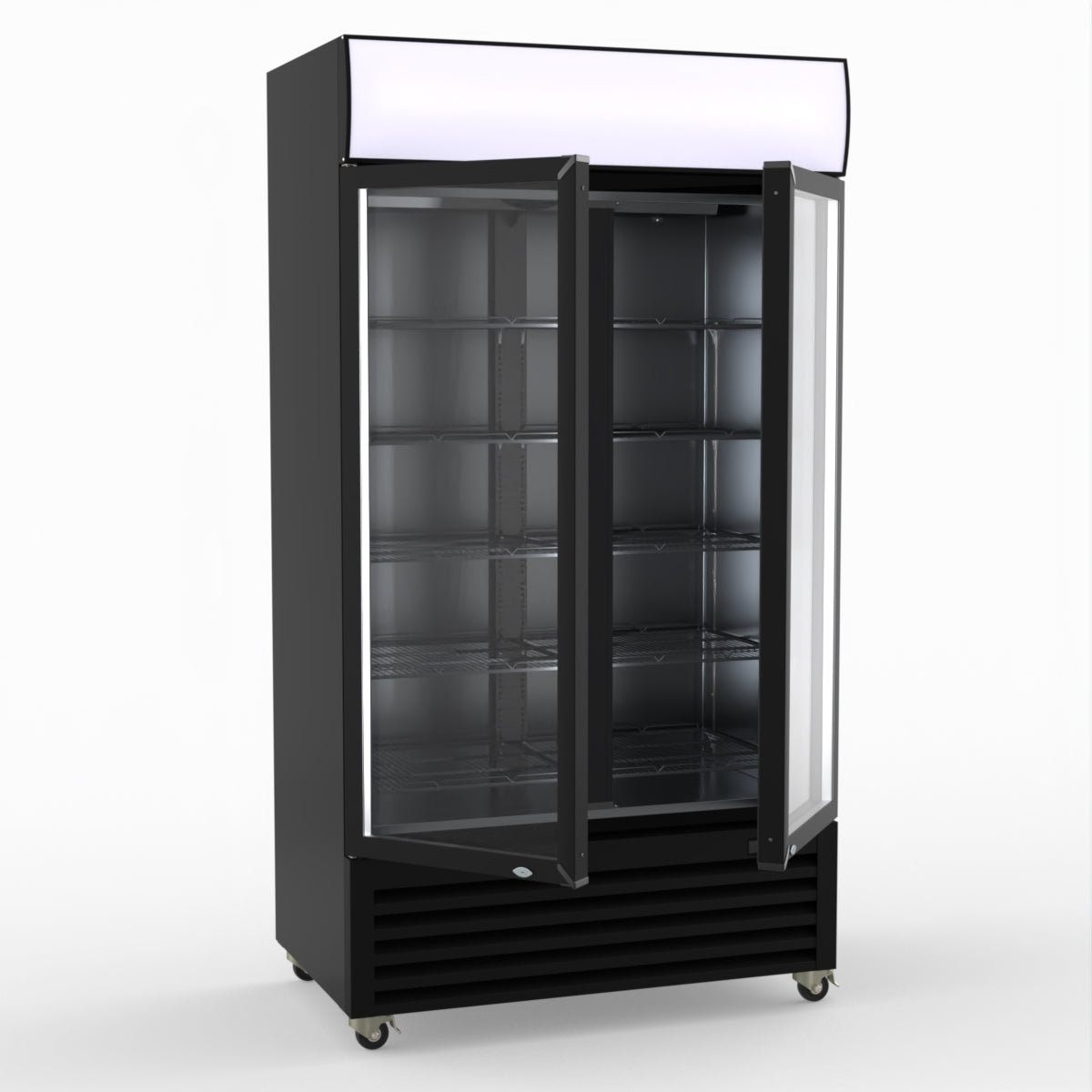 Thermaster 1000L Two Glass Door Colourbond Upright Drink Fridge Black LG-1000BP