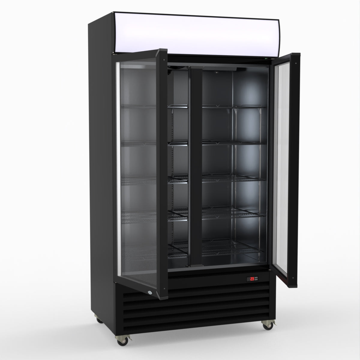 Thermaster 1000L Two Glass Door Colourbond Upright Drink Fridge Black LG-1000BP