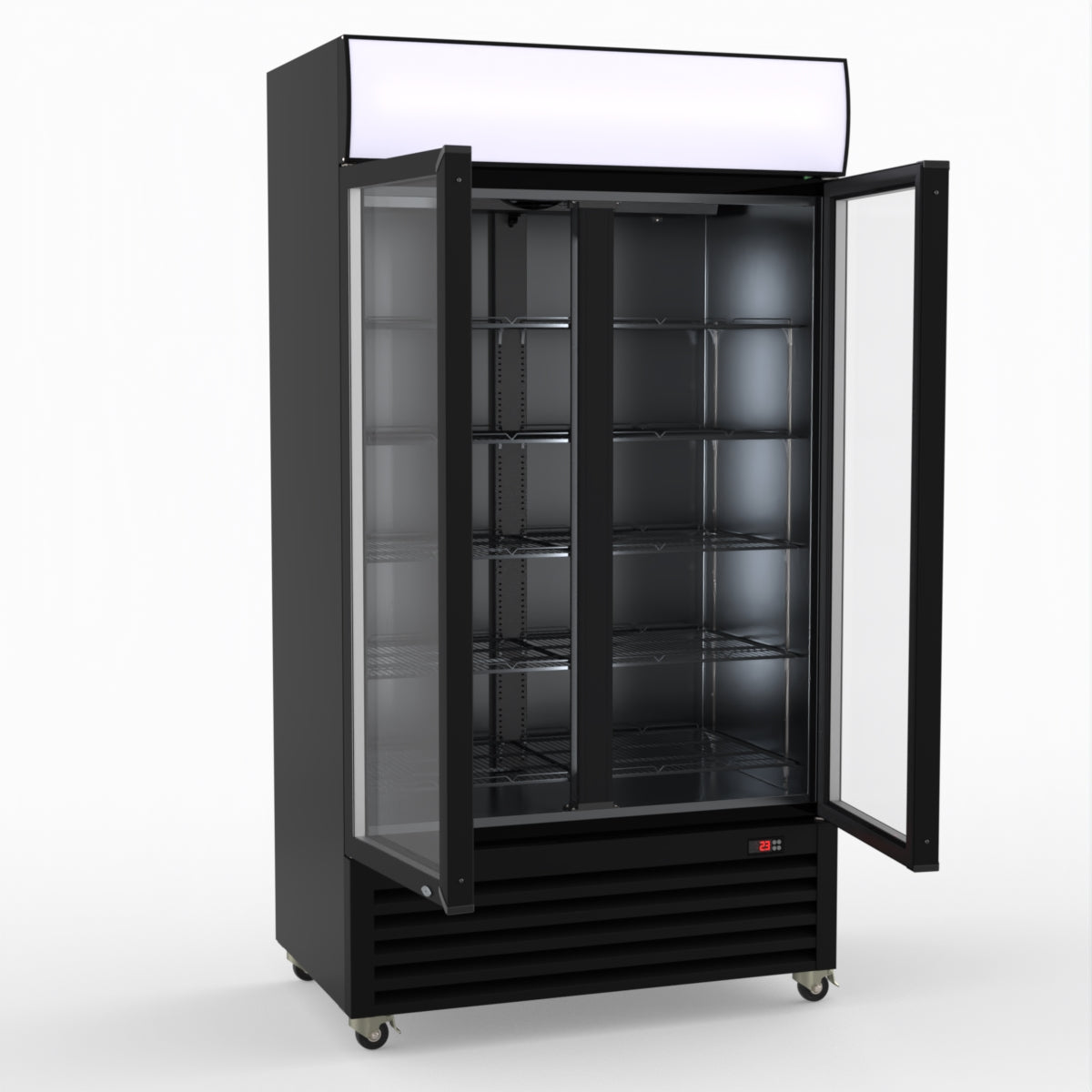 Thermaster 1000L Two Glass Door Colourbond Upright Drink Fridge Black LG-1000BP