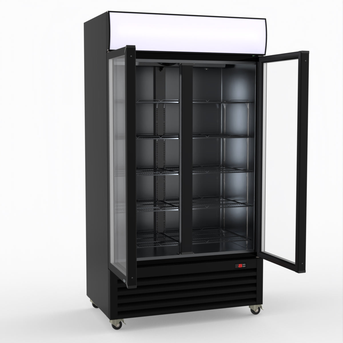 Thermaster 1000L Two Glass Door Colourbond Upright Drink Fridge Black LG-1000BP