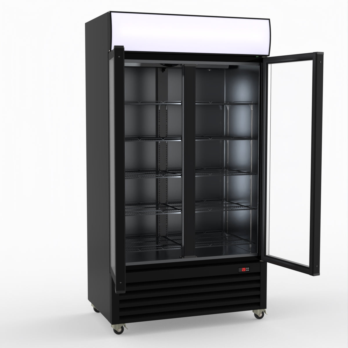 Thermaster 1000L Two Glass Door Colourbond Upright Drink Fridge Black LG-1000BP