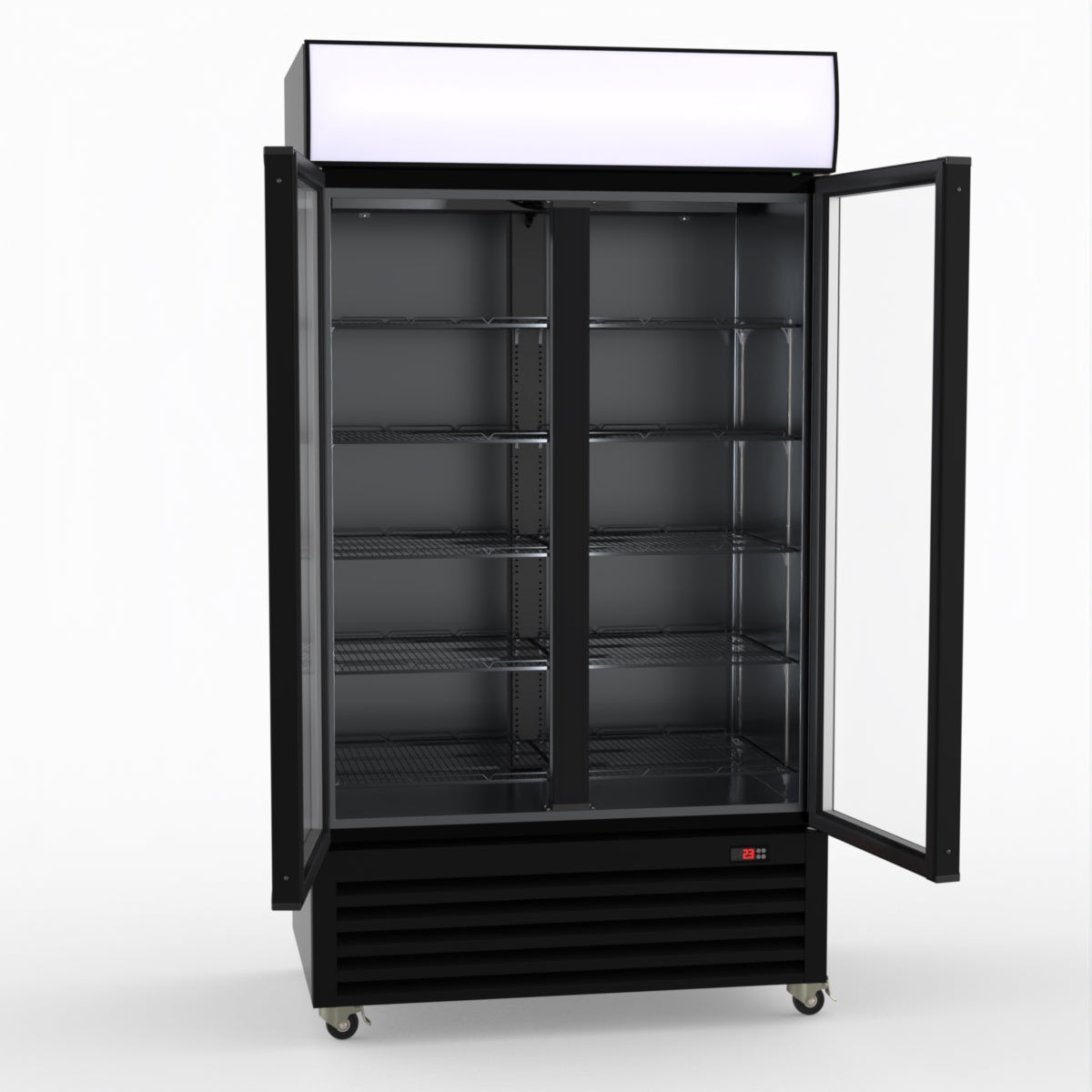 Thermaster 1000L Two Glass Door Colourbond Upright Drink Fridge Black LG-1000BP