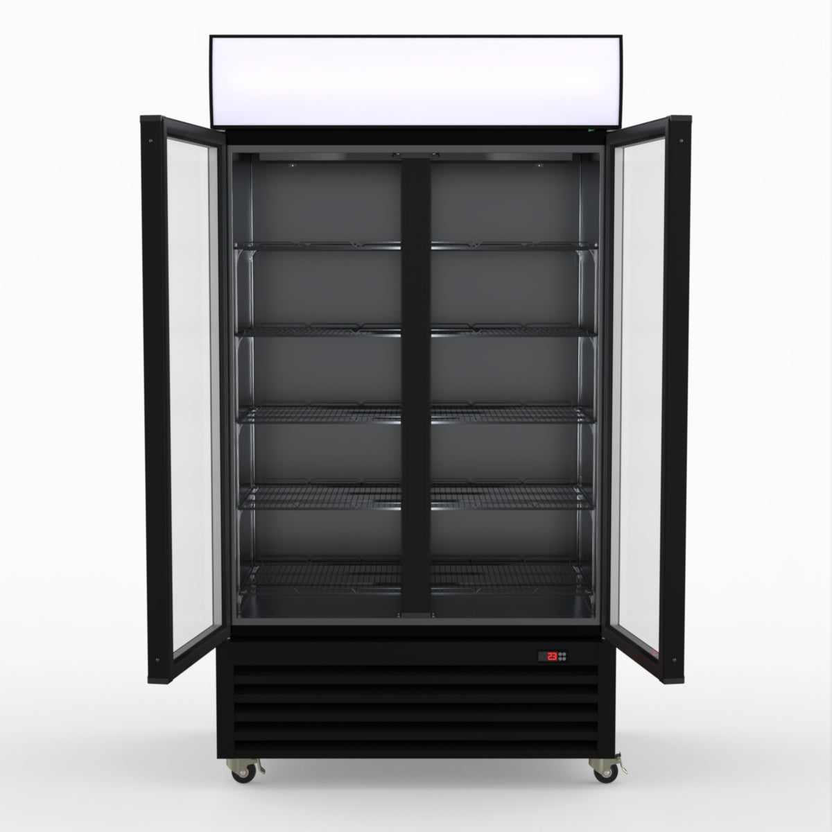 Thermaster 1000L Two Glass Door Colourbond Upright Drink Fridge Black LG-1000BP
