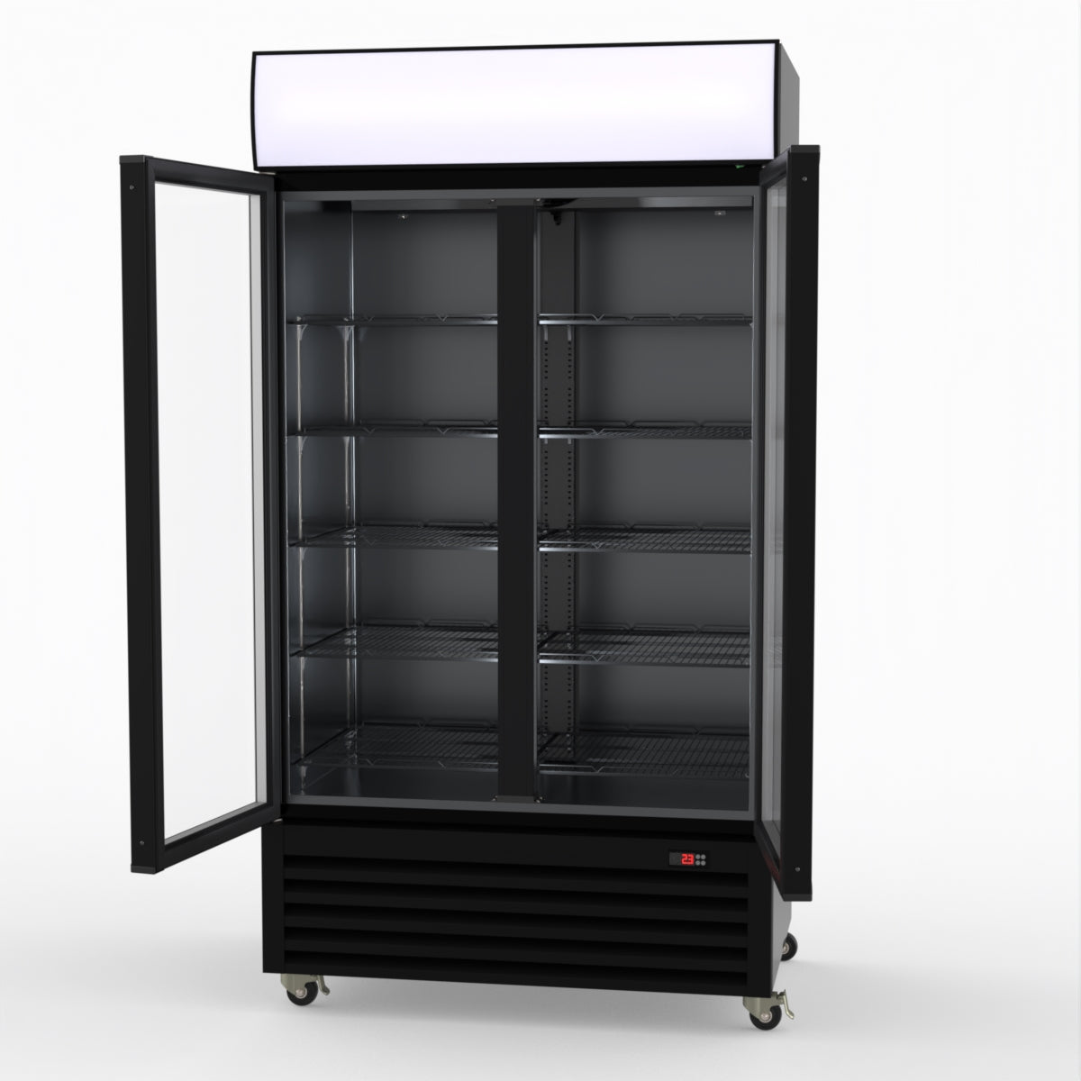 Thermaster 1000L Two Glass Door Colourbond Upright Drink Fridge Black LG-1000BP