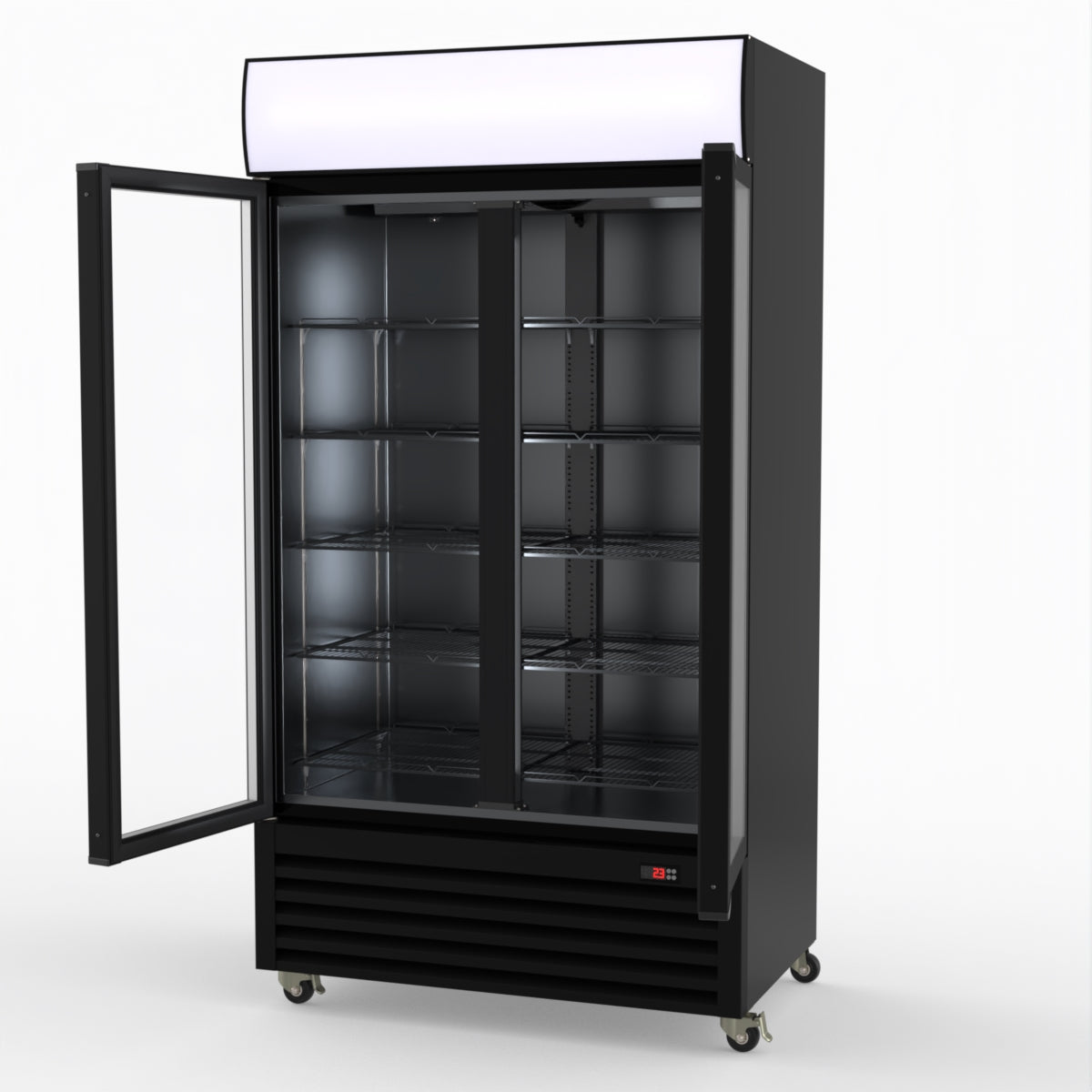 Thermaster 1000L Two Glass Door Colourbond Upright Drink Fridge Black LG-1000BP
