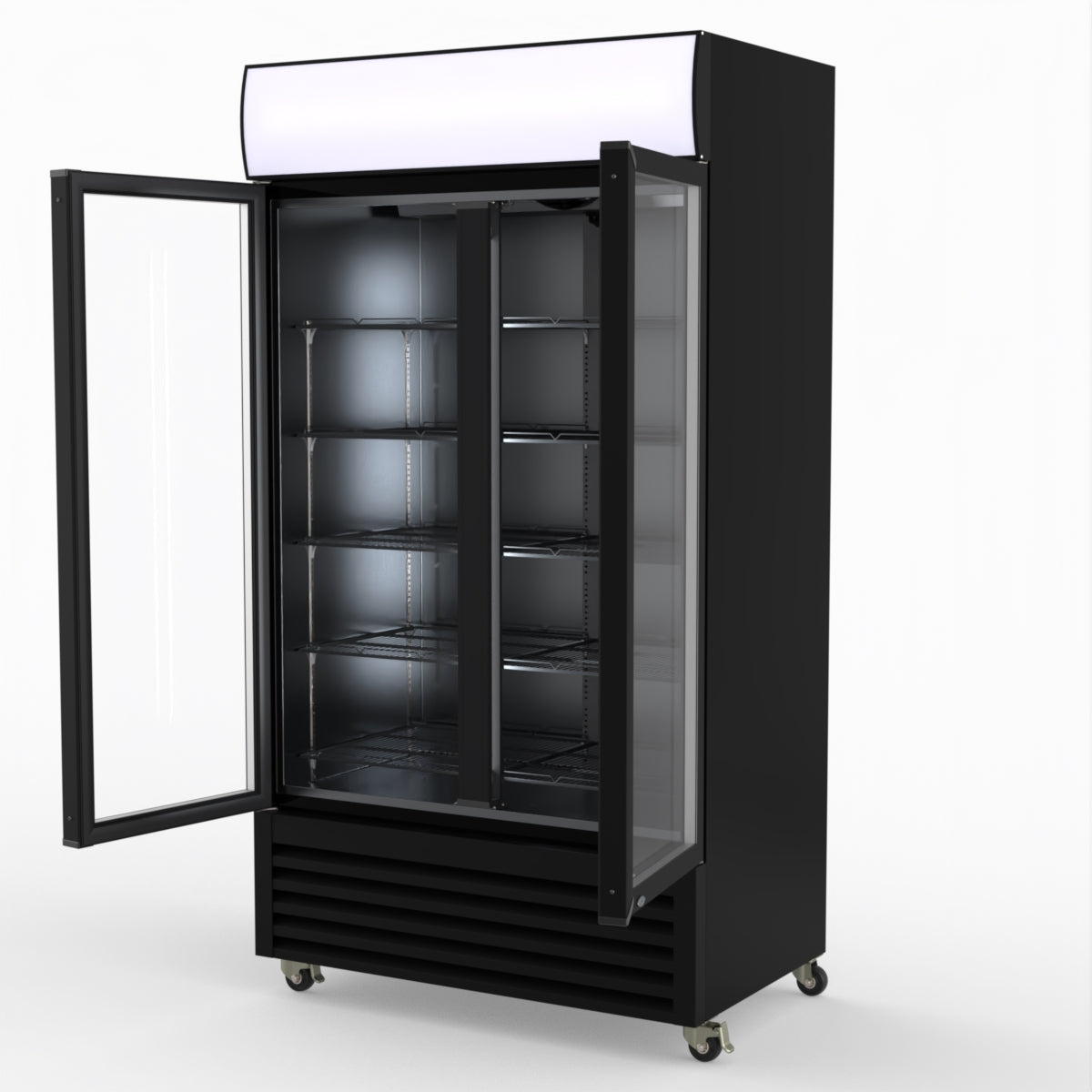 Thermaster 1000L Two Glass Door Colourbond Upright Drink Fridge Black LG-1000BP