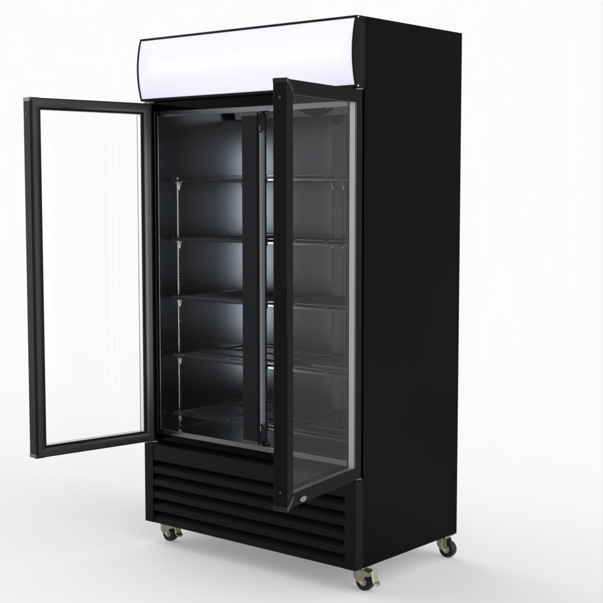 Thermaster 1000L Two Glass Door Colourbond Upright Drink Fridge Black LG-1000BP