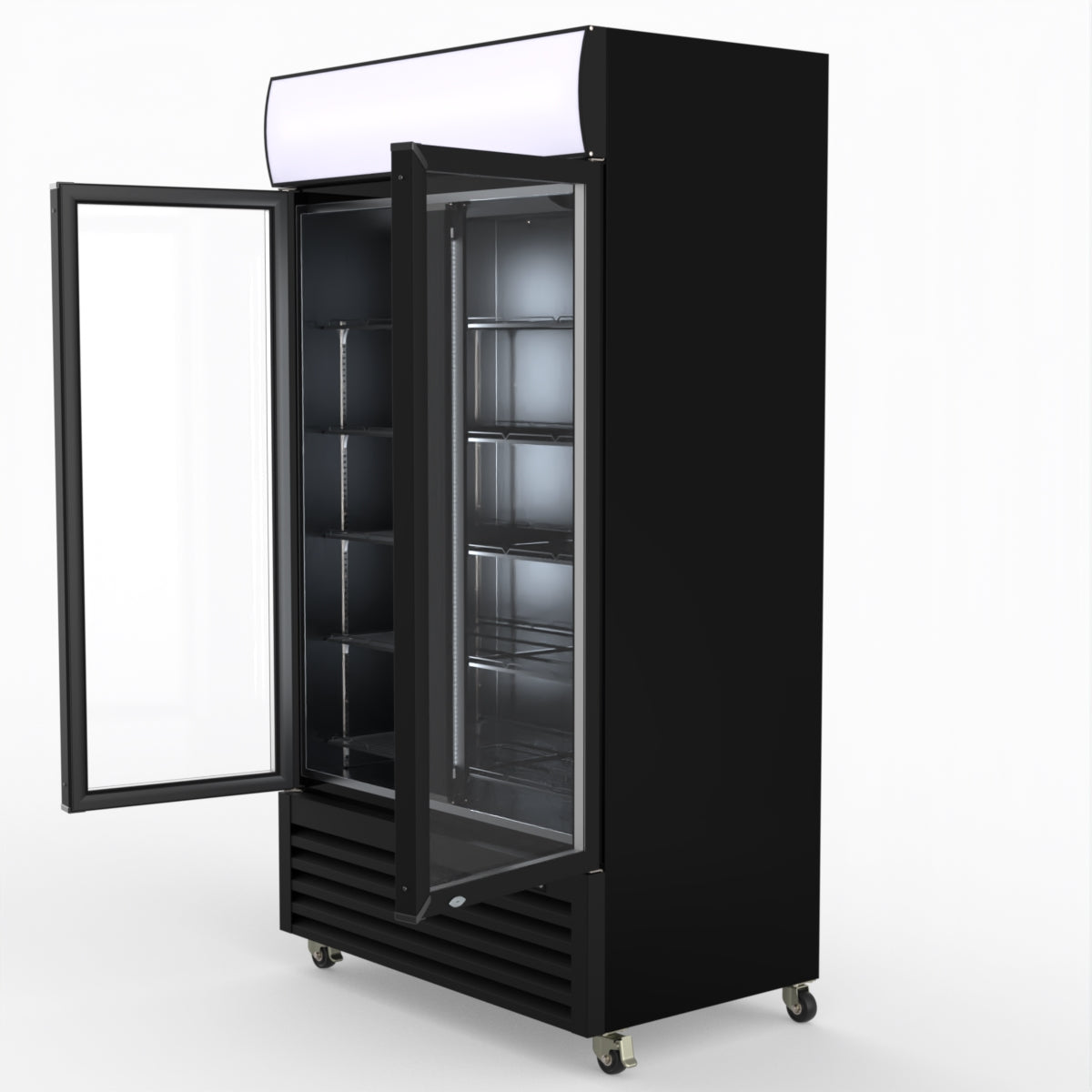 Thermaster 1000L Two Glass Door Colourbond Upright Drink Fridge Black LG-1000BP