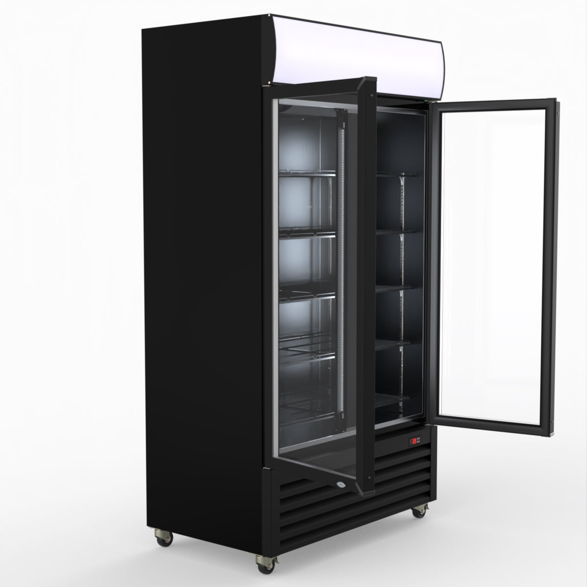 Thermaster 1000L Two Glass Door Colourbond Upright Drink Fridge Black LG-1000BP