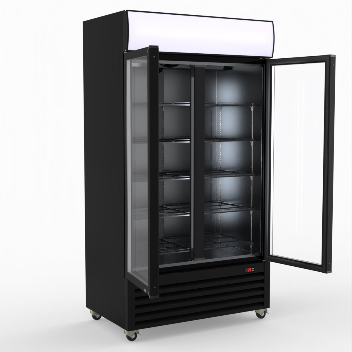 Thermaster 1000L Two Glass Door Colourbond Upright Drink Fridge Black LG-1000BP