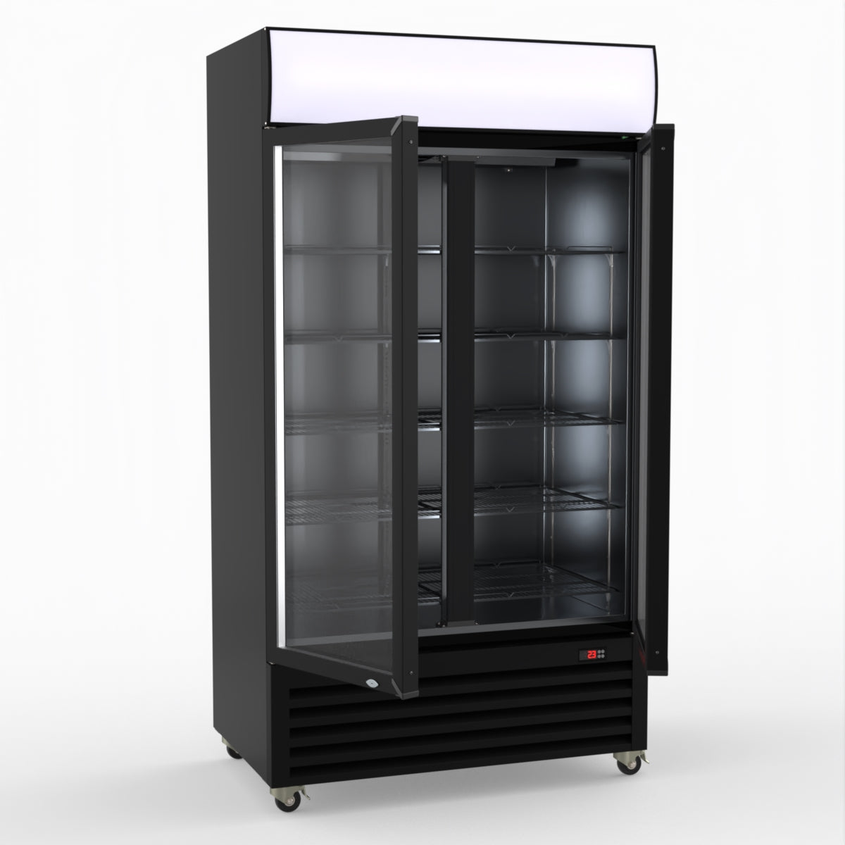 Thermaster 1000L Two Glass Door Colourbond Upright Drink Fridge Black LG-1000BP