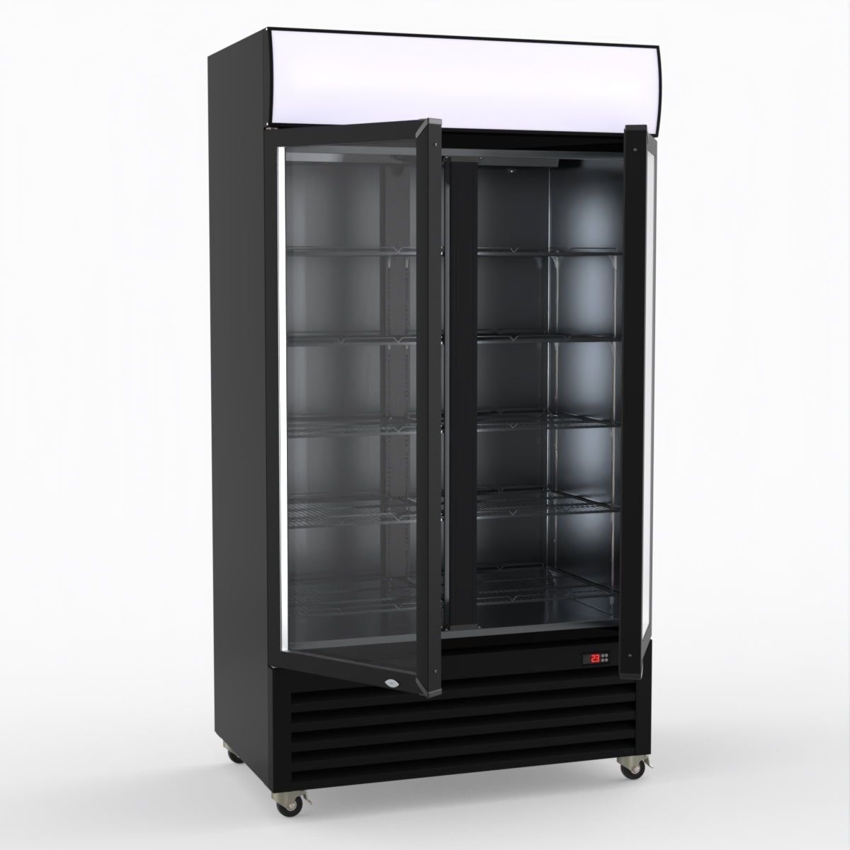 Thermaster 1000L Two Glass Door Colourbond Upright Drink Fridge Black LG-1000BP