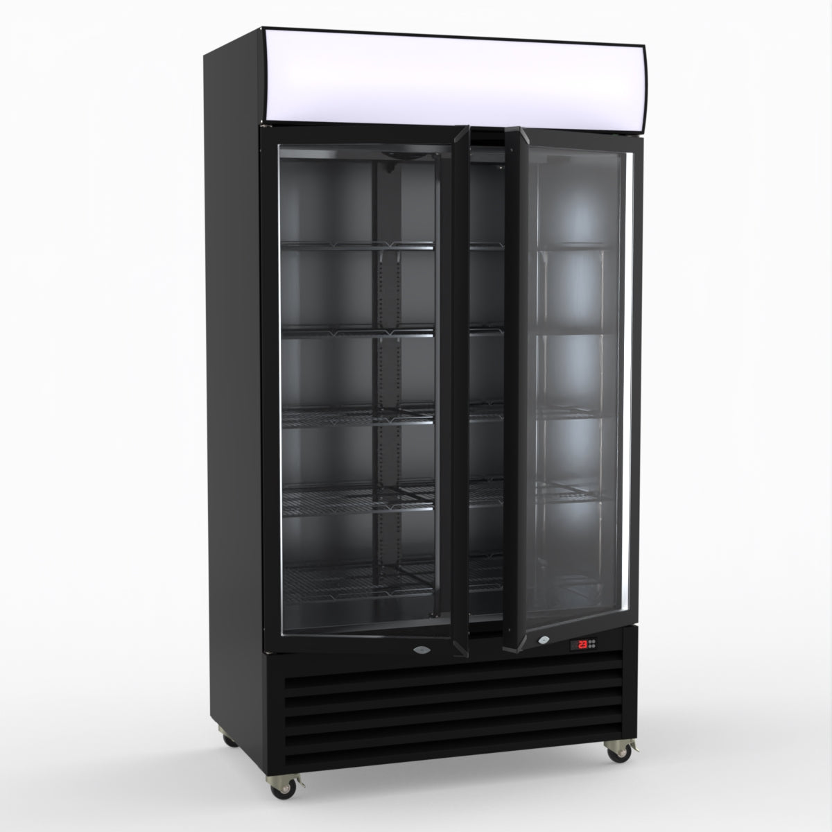 Thermaster 1000L Two Glass Door Colourbond Upright Drink Fridge Black LG-1000BP