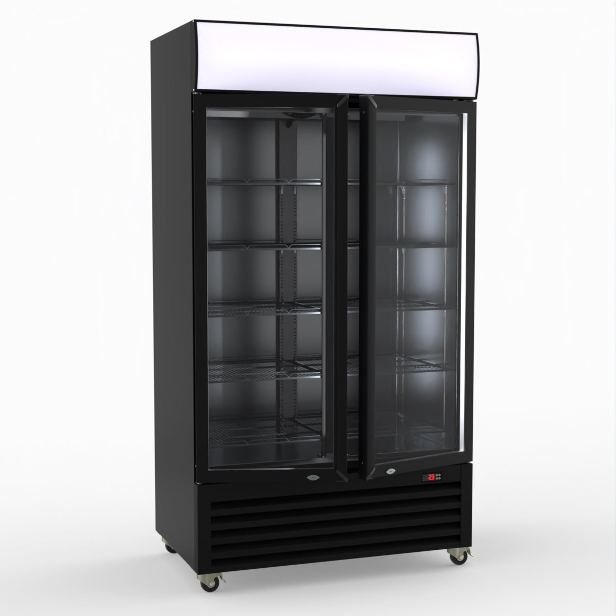 Thermaster 1000L Two Glass Door Colourbond Upright Drink Fridge Black LG-1000BP
