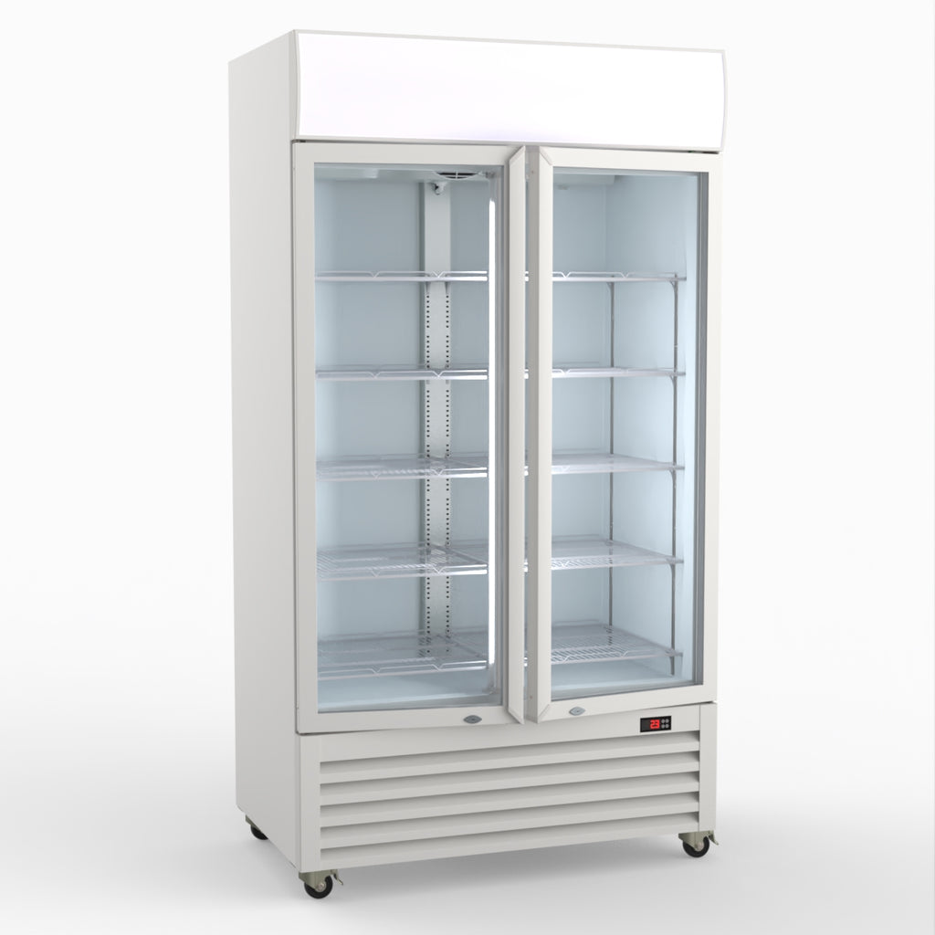Thermaster 1000L Two Glass Door Colourbond Upright Drink Fridge White LG-1000P