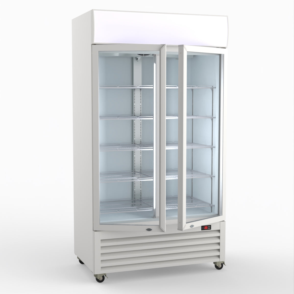 Thermaster 1000L Two Glass Door Colourbond Upright Drink Fridge White LG-1000P
