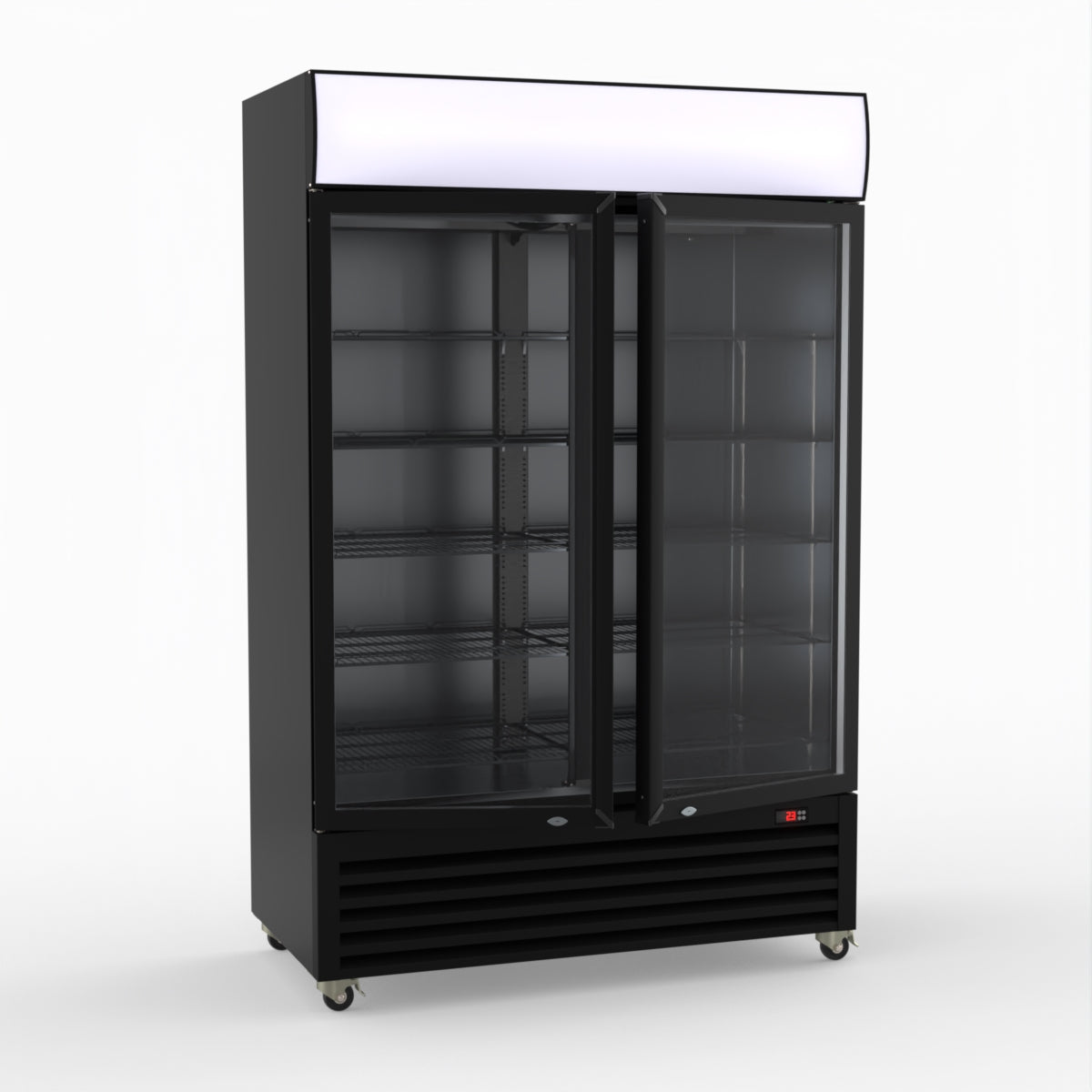 Thermaster 1200L Two Glass Door Colourbond Upright Drink Fridge Black LG-1200BP