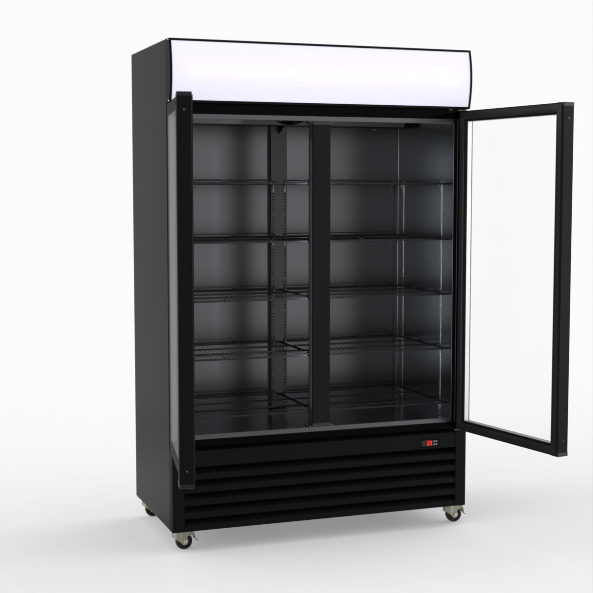 Thermaster 1200L Two Glass Door Colourbond Upright Drink Fridge Black LG-1200BP