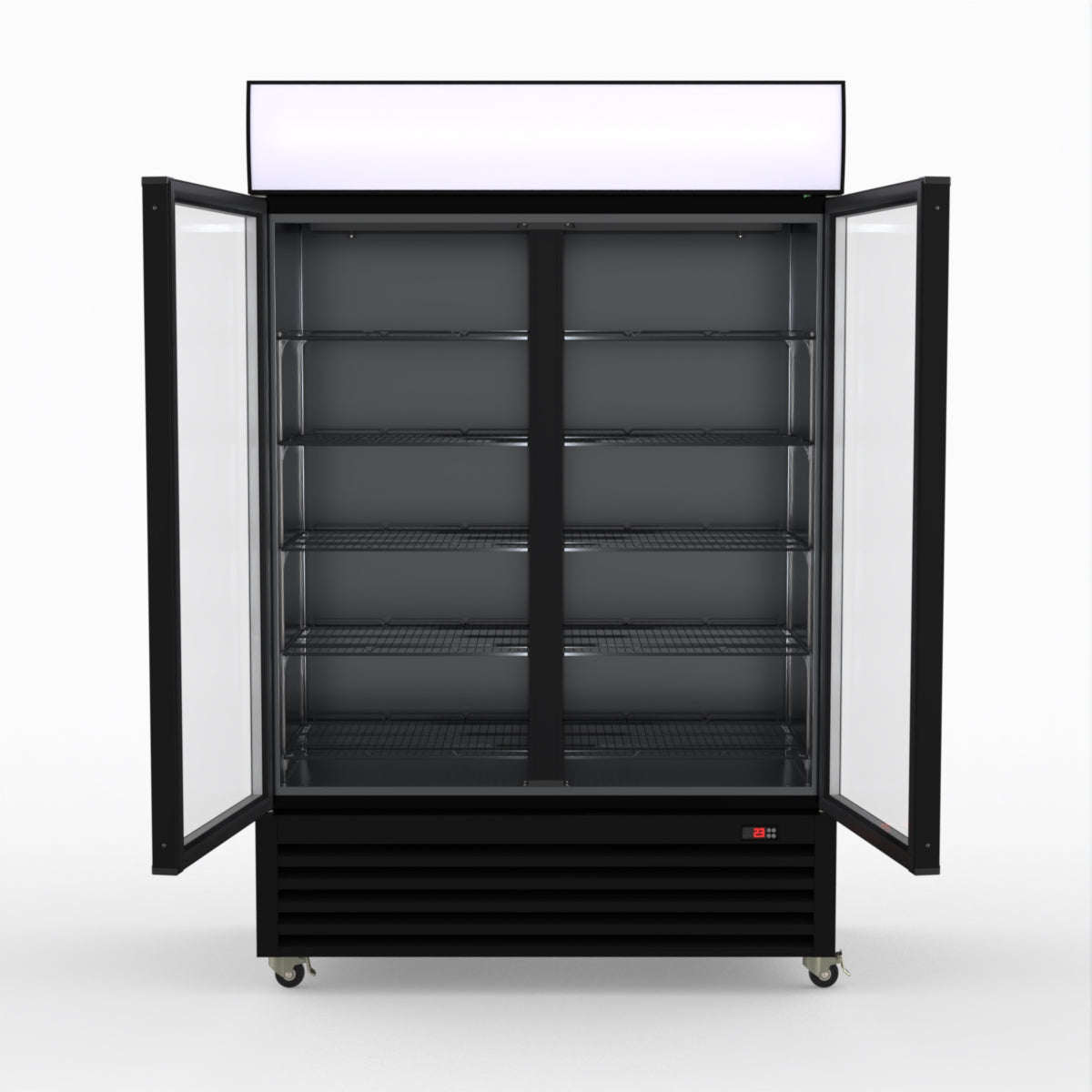 Thermaster 1200L Two Glass Door Colourbond Upright Drink Fridge Black LG-1200BP