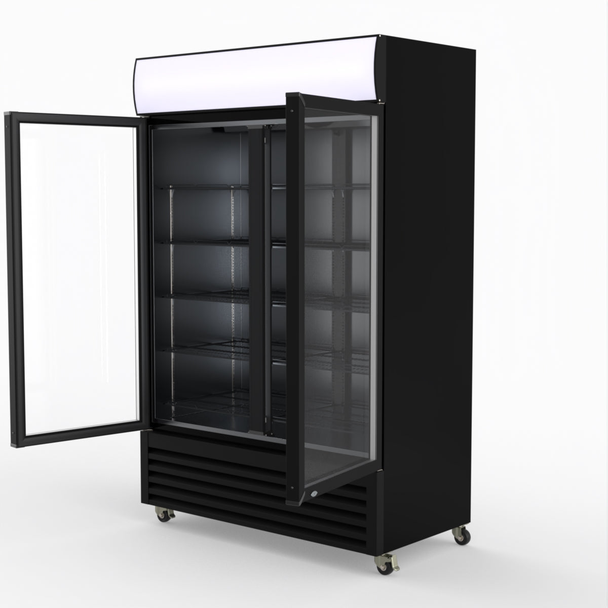Thermaster 1200L Two Glass Door Colourbond Upright Drink Fridge Black LG-1200BP