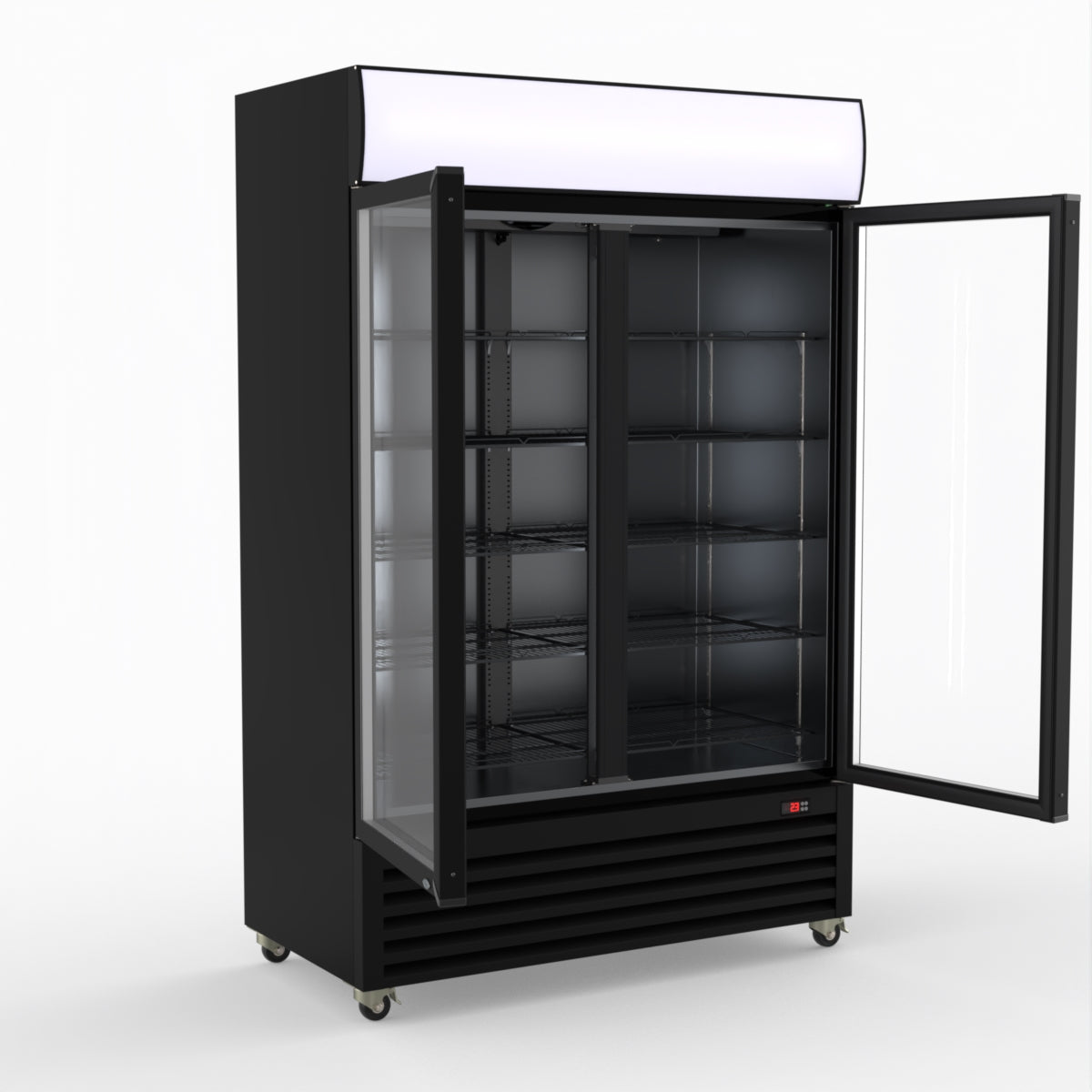 Thermaster 1200L Two Glass Door Colourbond Upright Drink Fridge Black LG-1200BP