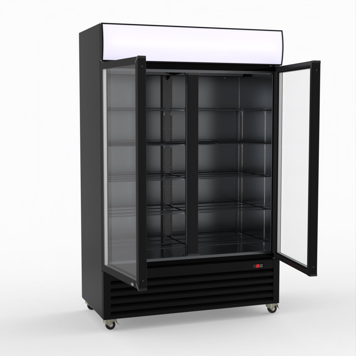 Thermaster 1200L Two Glass Door Colourbond Upright Drink Fridge Black LG-1200BP