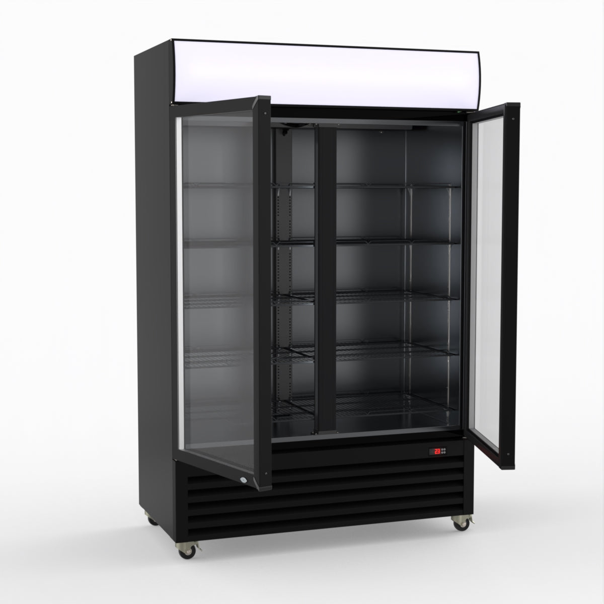 Thermaster 1200L Two Glass Door Colourbond Upright Drink Fridge Black LG-1200BP