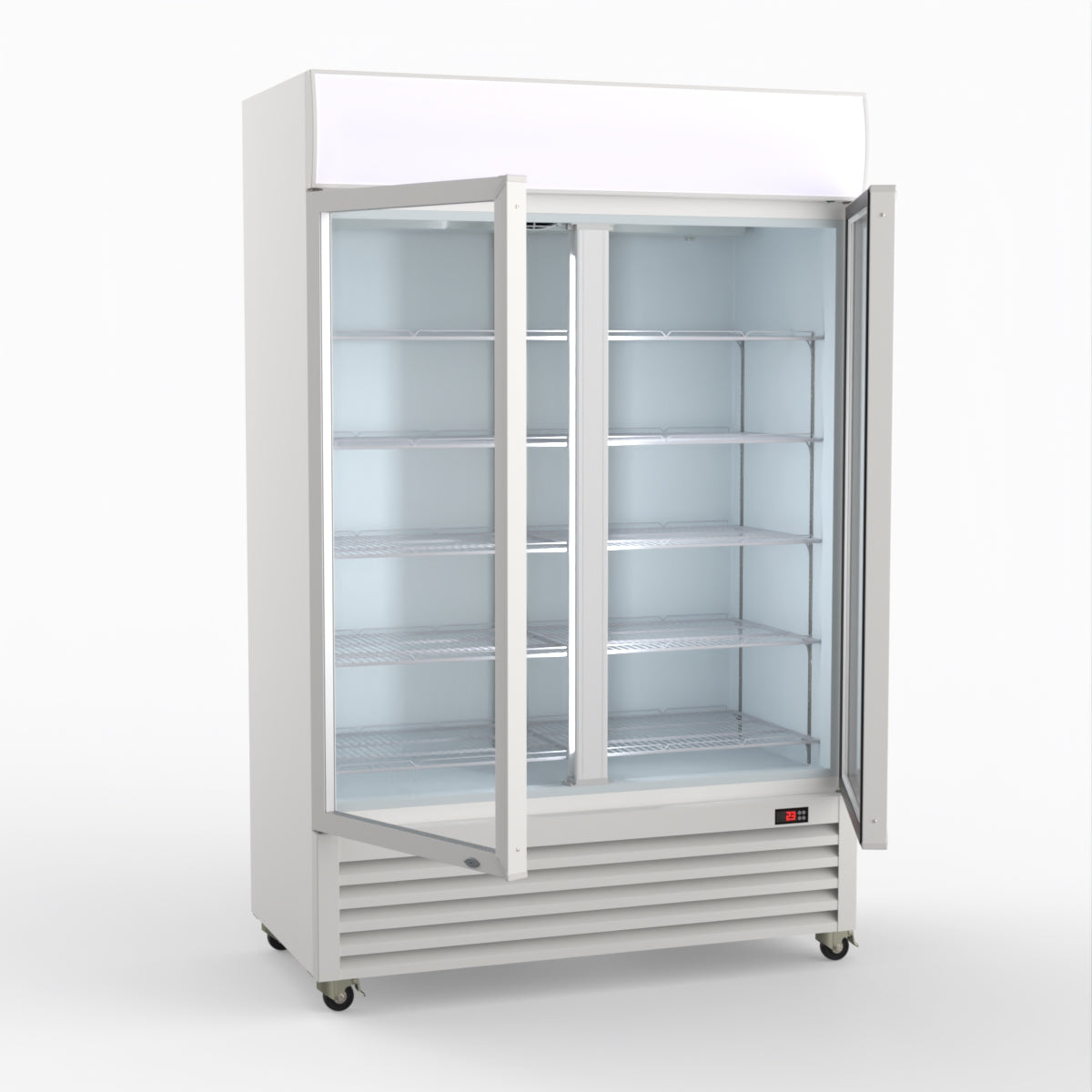 Thermaster 1200L Two Glass Door Colourbond Upright Drink Fridge White LG-1200P