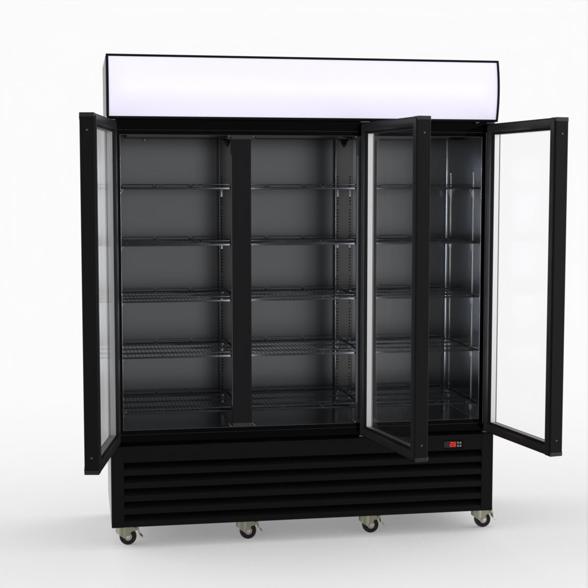 Thermaster 1200L 3 Glass Door Colourbond Upright Drink Fridge Black LG-1203BP