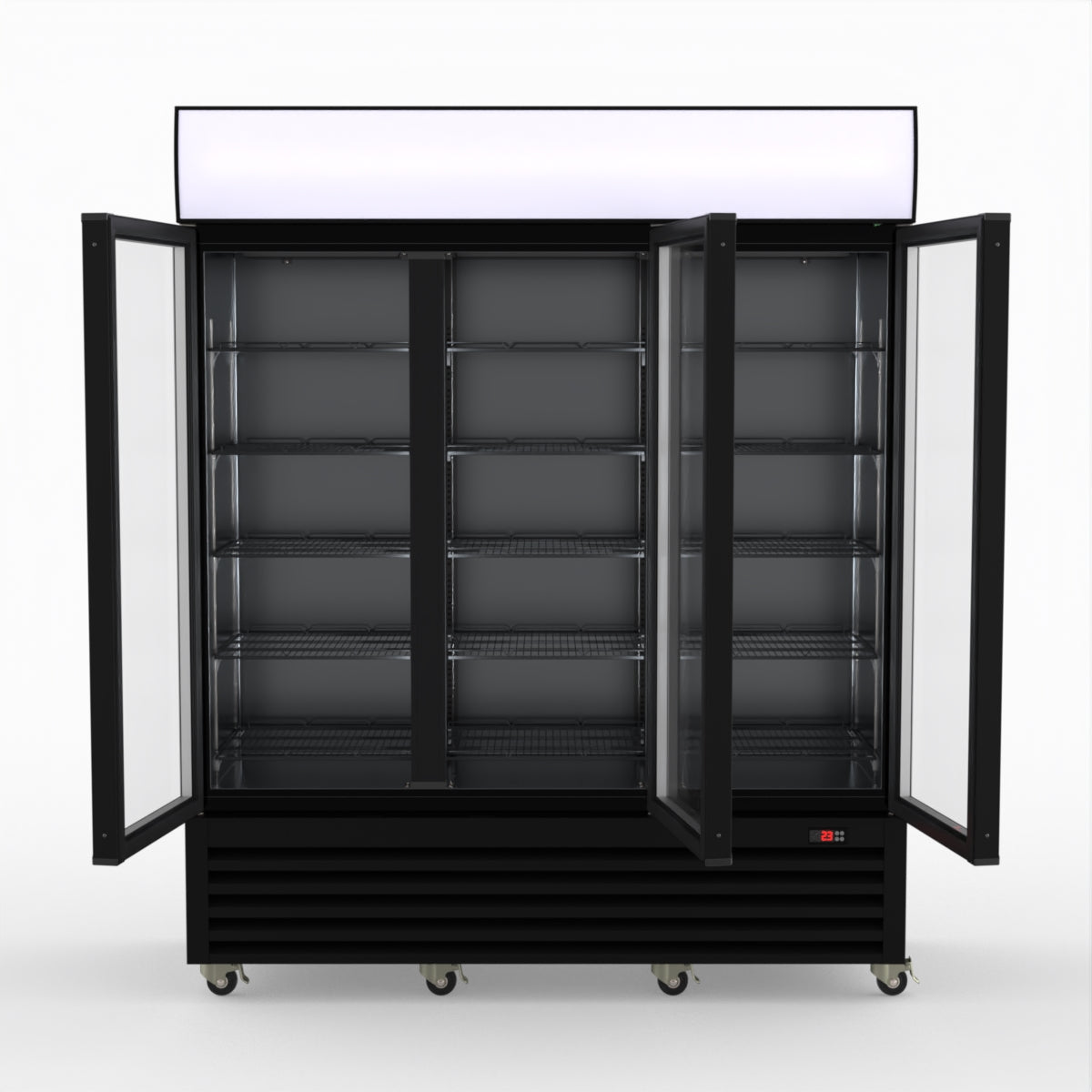 Thermaster 1200L 3 Glass Door Colourbond Upright Drink Fridge Black LG-1203BP