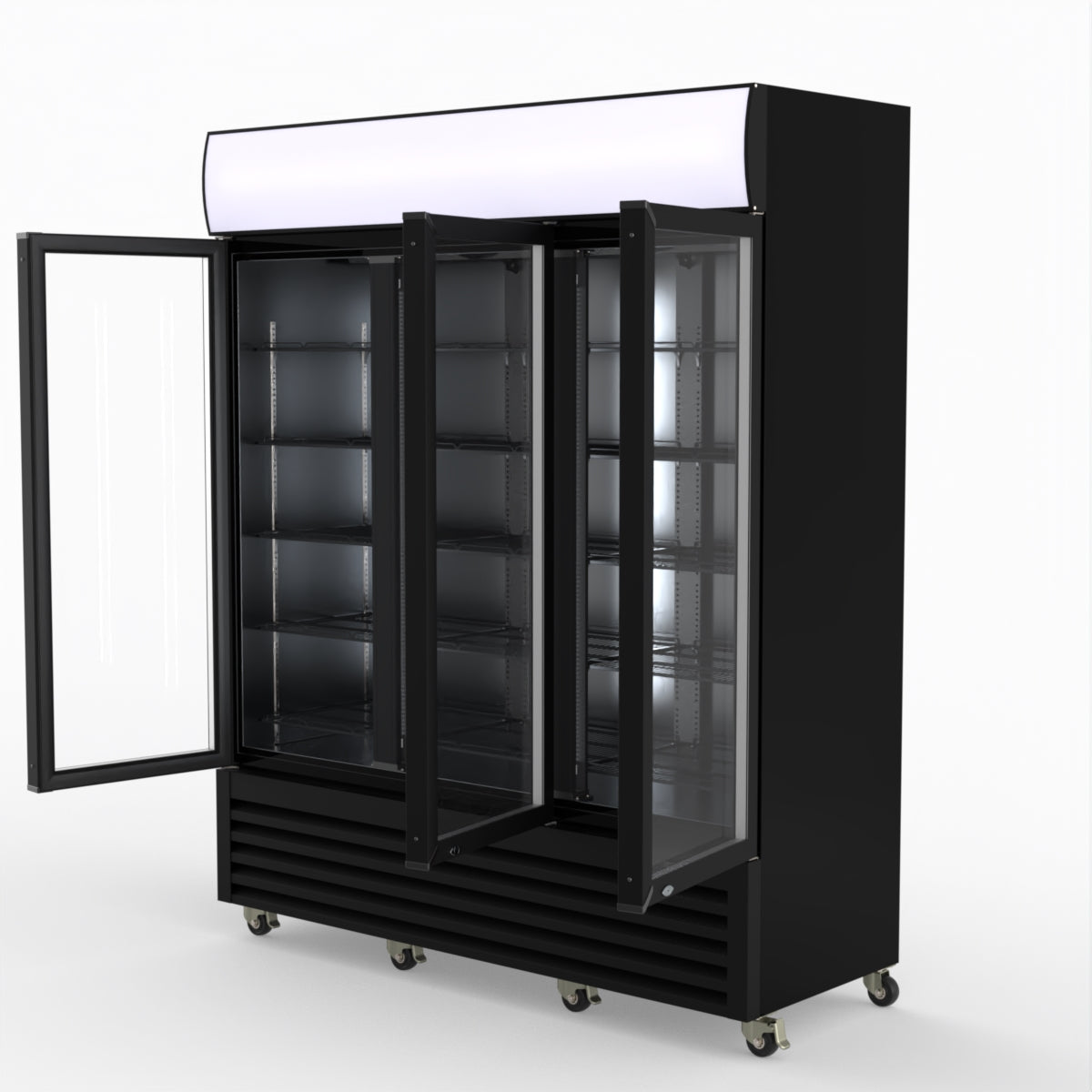 Thermaster 1200L 3 Glass Door Colourbond Upright Drink Fridge Black LG-1203BP