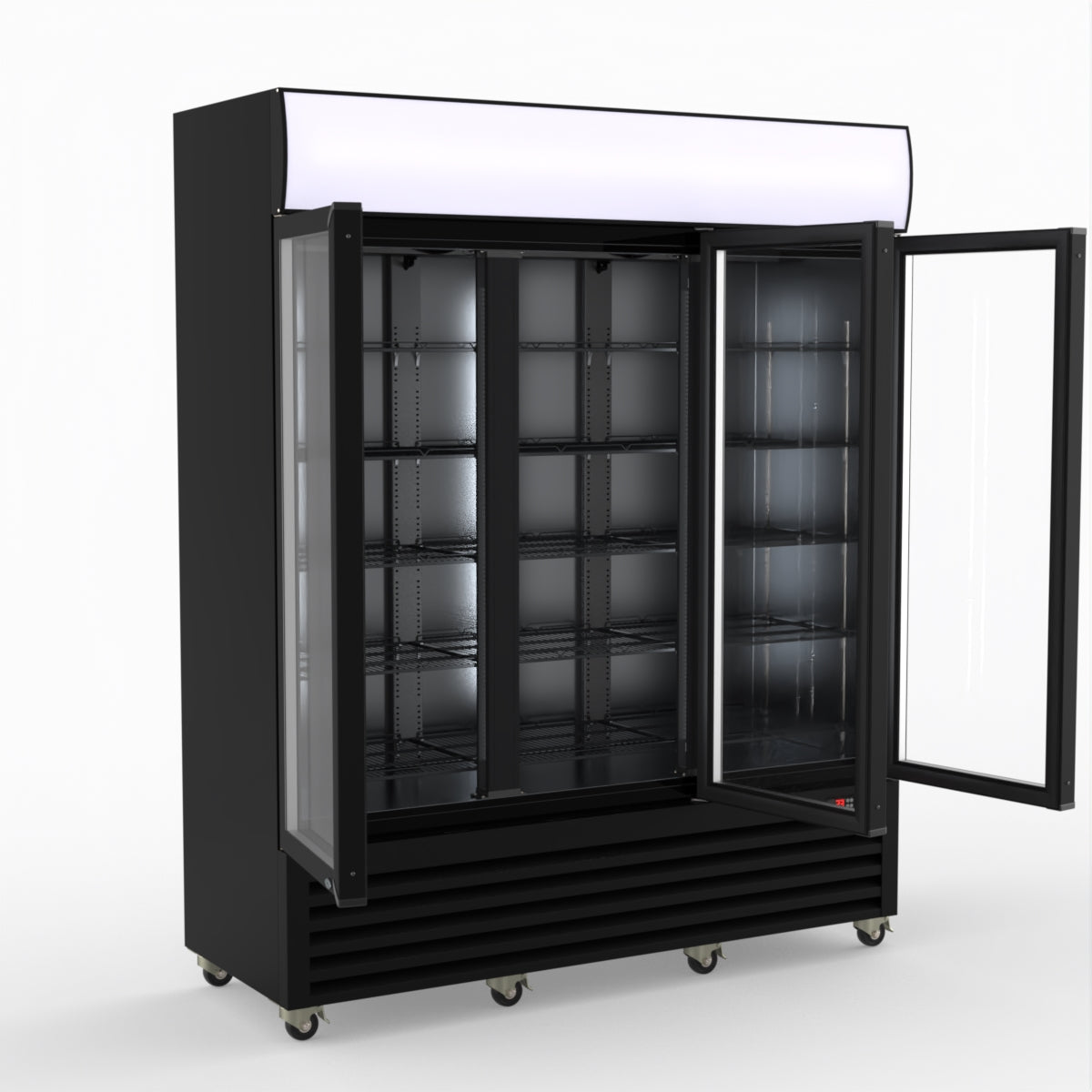 Thermaster 1200L 3 Glass Door Colourbond Upright Drink Fridge Black LG-1203BP
