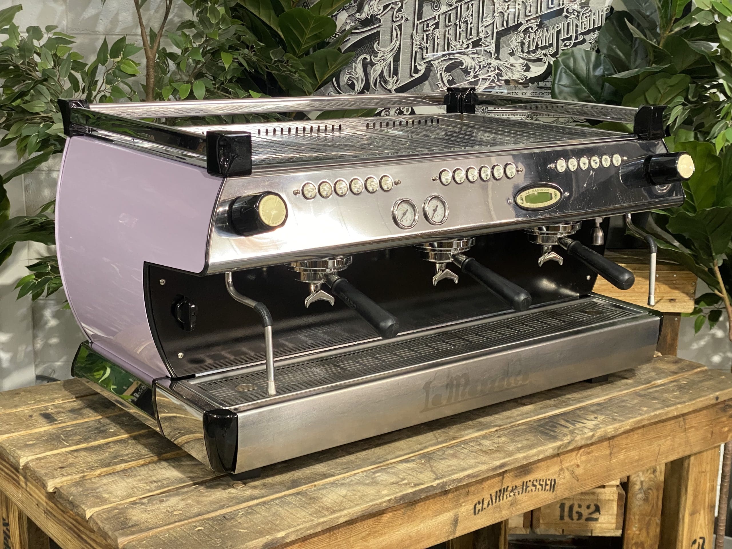 La Marzocco GB5 Violet & Splashback - 3 Group Commercial Espresso Machine - Black