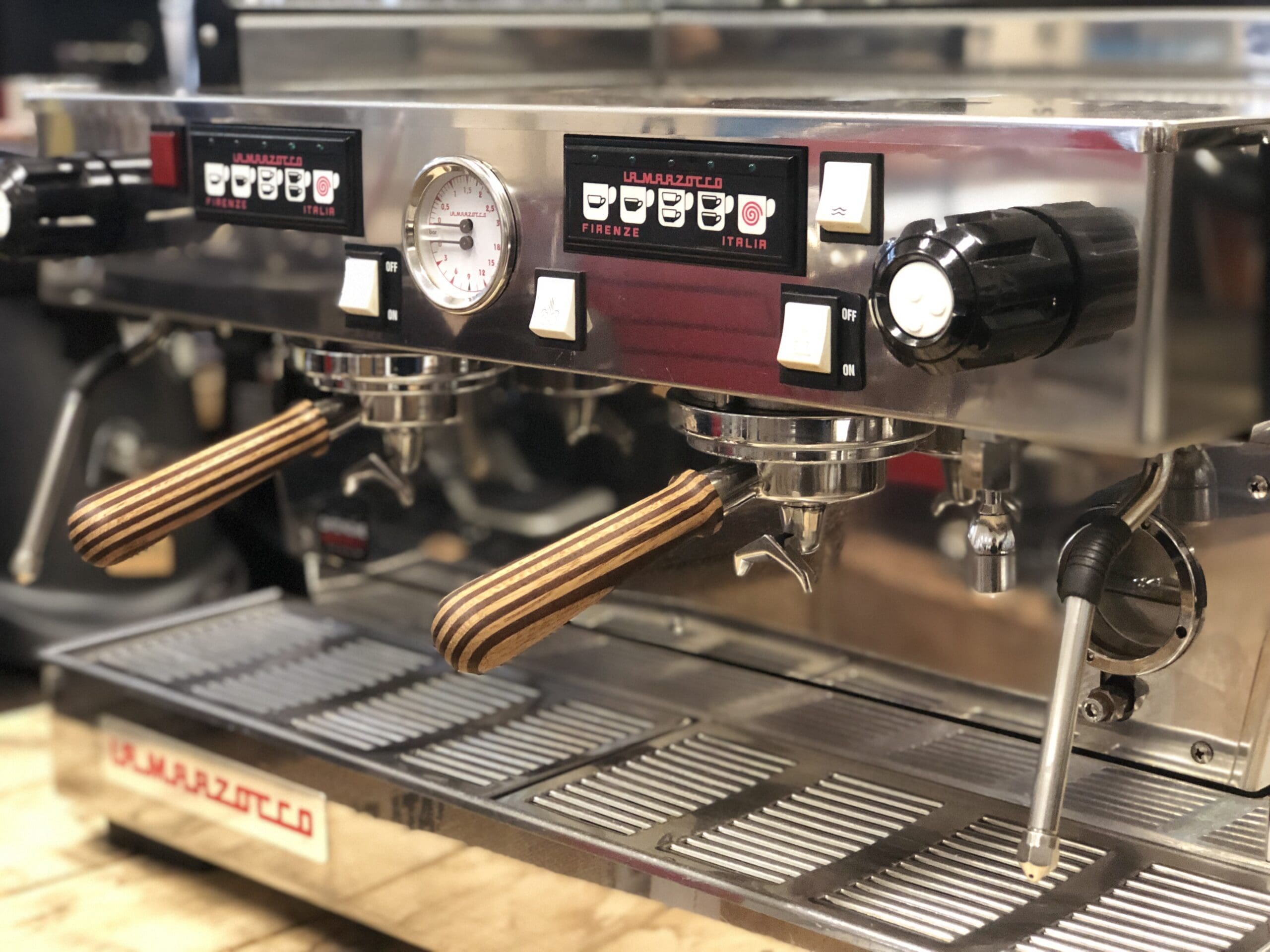 La Marzocco Linea Classic White with Handles - 2 Group Commercial Espresso Machine - Timber