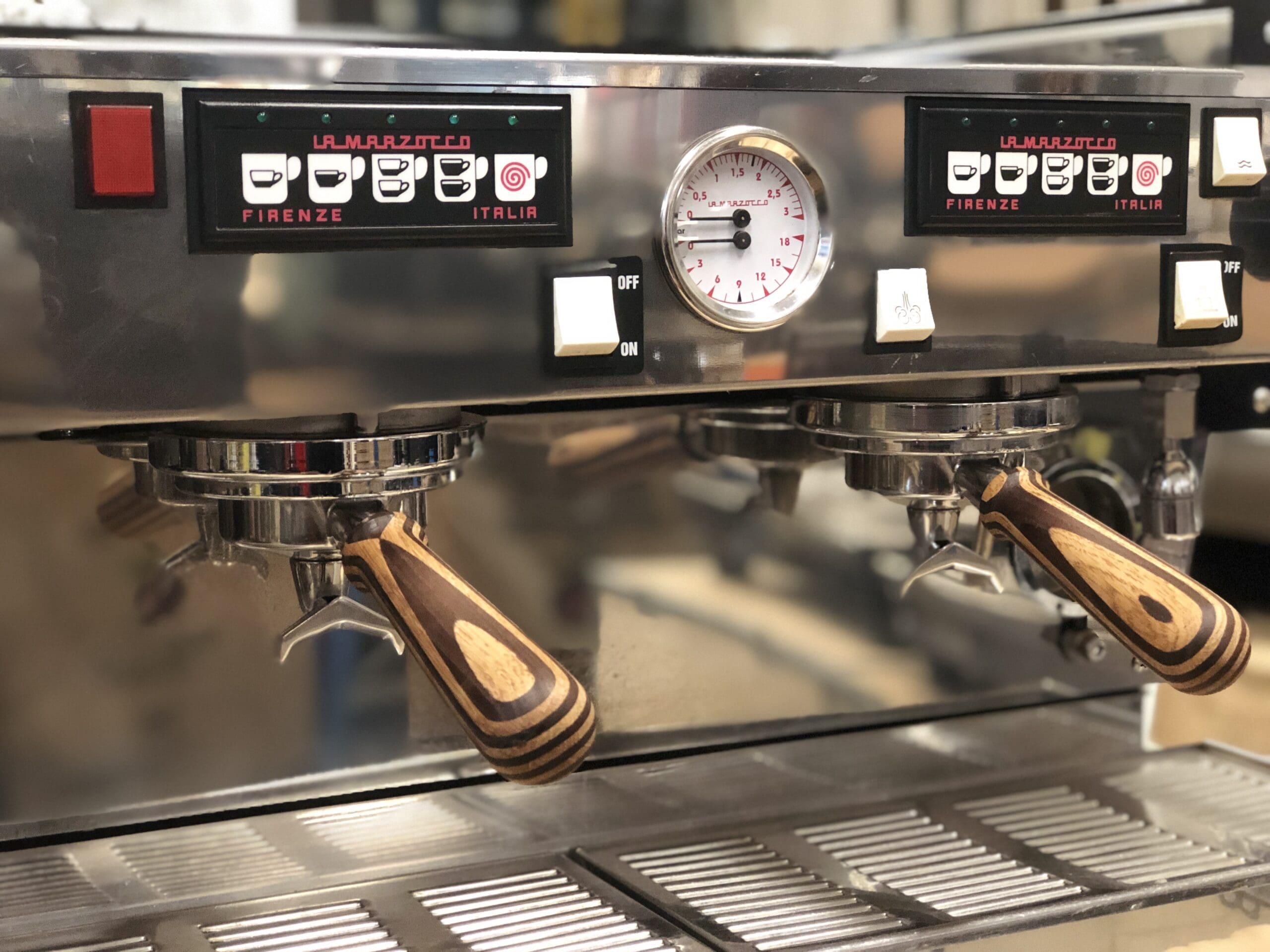 La Marzocco Linea Classic White with Handles - 2 Group Commercial Espresso Machine - Timber