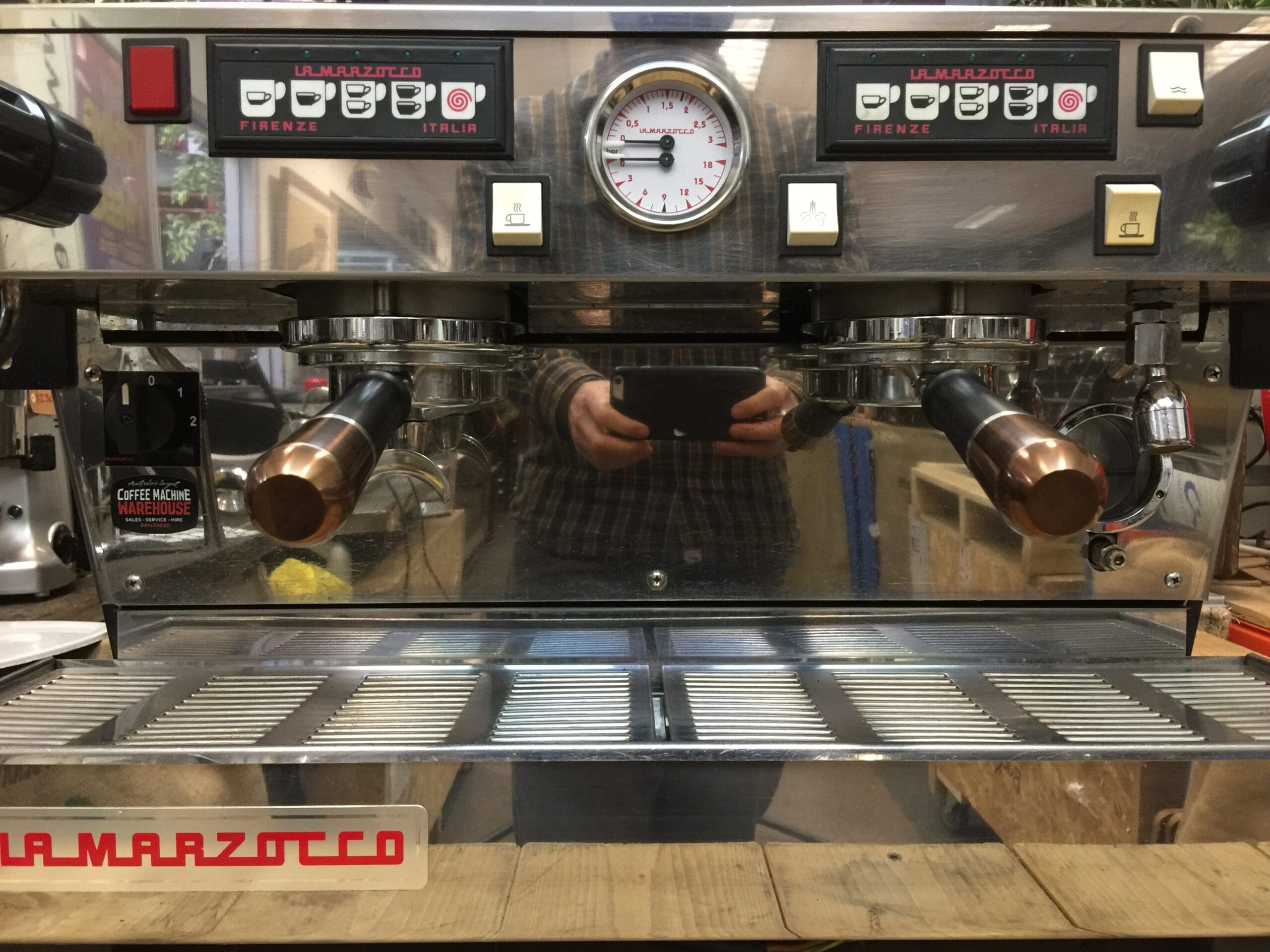 La Marzocco Linea Classic Matte Black with Black & Handles - 2 Group Commercial Espresso Machine - Bronze