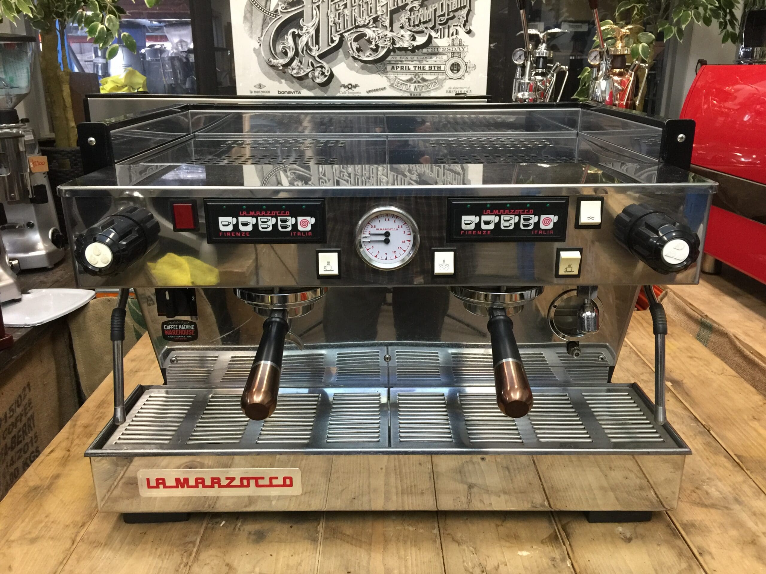 La Marzocco Linea Classic Matte Black with Black & Handles - 2 Group Commercial Espresso Machine - Bronze
