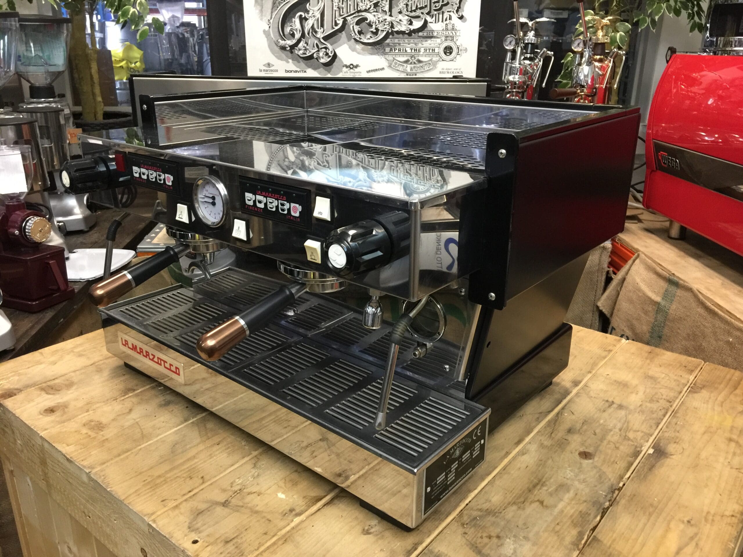 La Marzocco Linea Classic Matte Black with Black & Handles - 2 Group Commercial Espresso Machine - Bronze