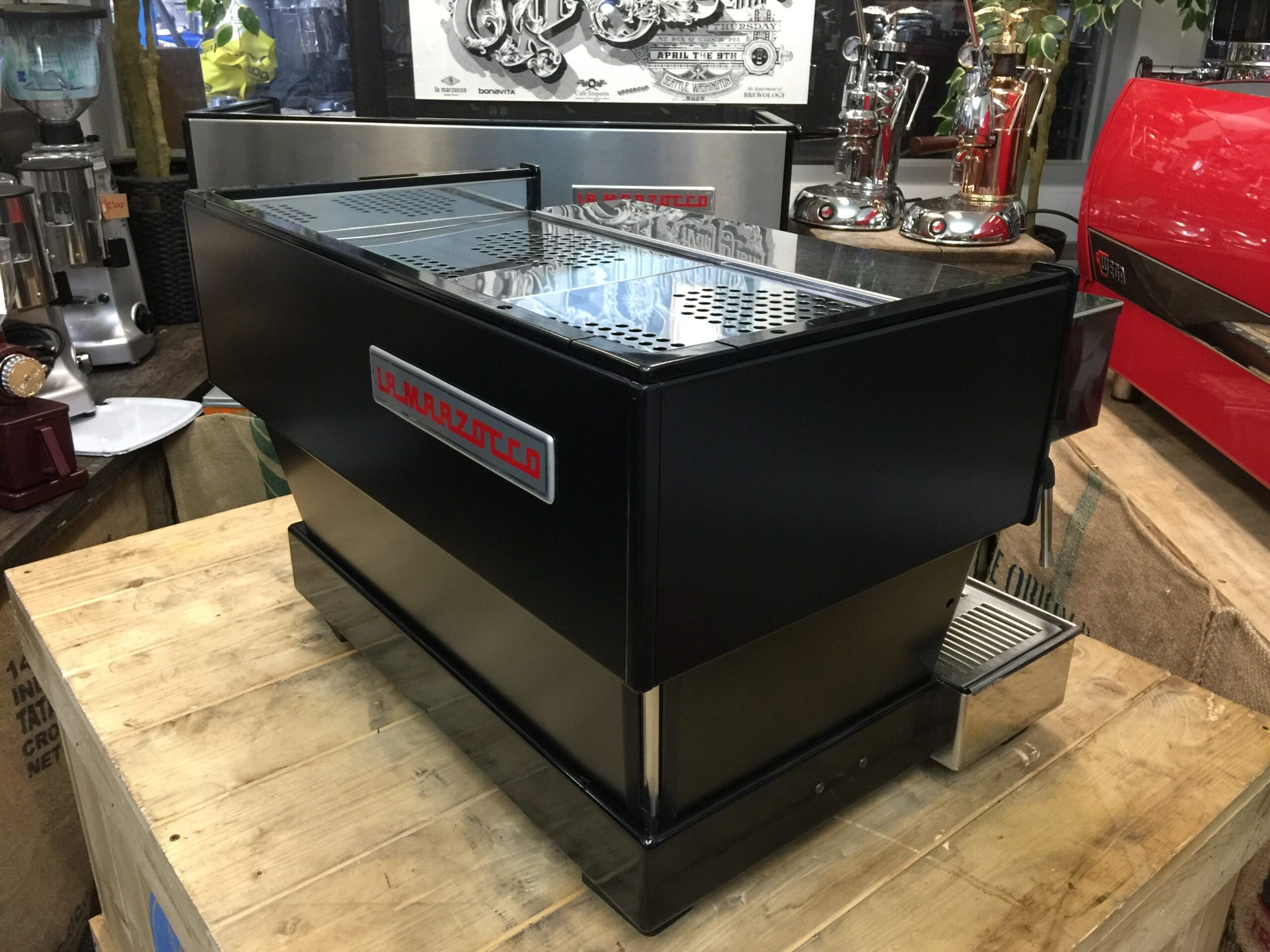 La Marzocco Linea Classic Matte Black with Black & Handles - 2 Group Commercial Espresso Machine - Bronze