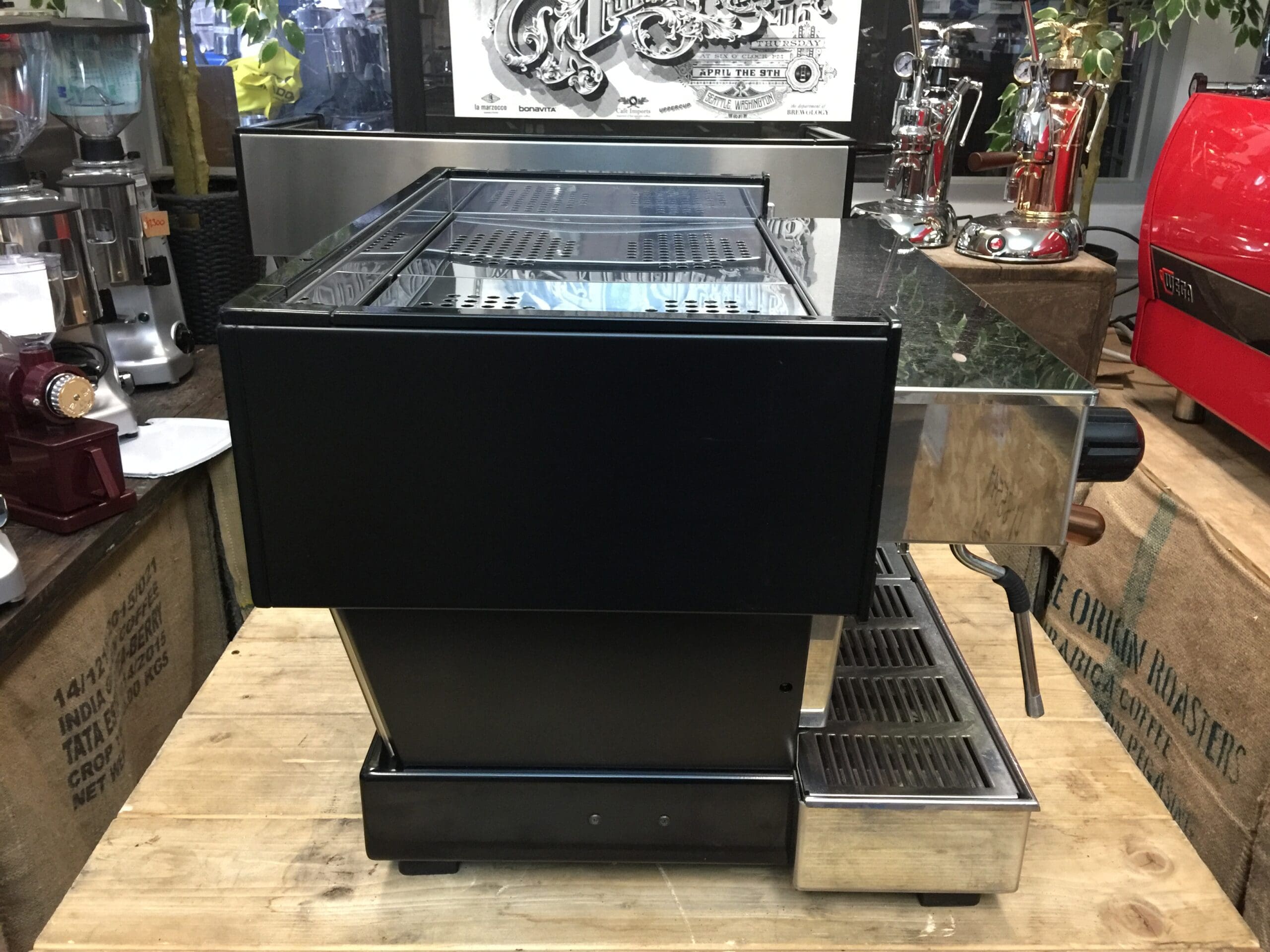 La Marzocco Linea Classic Matte Black with Black & Handles - 2 Group Commercial Espresso Machine - Bronze
