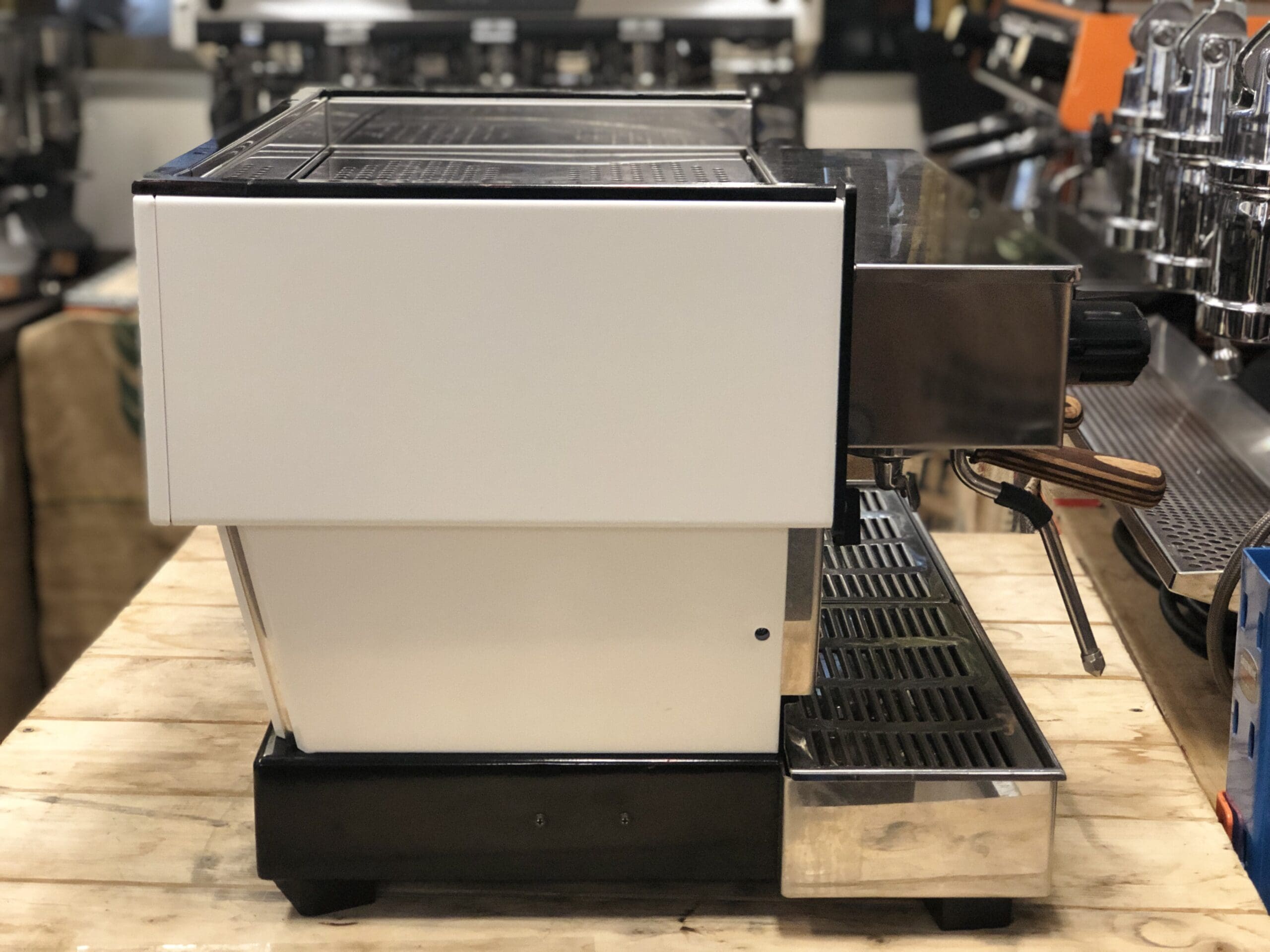 La Marzocco Linea Classic White with Handles - 2 Group Commercial Espresso Machine - Timber