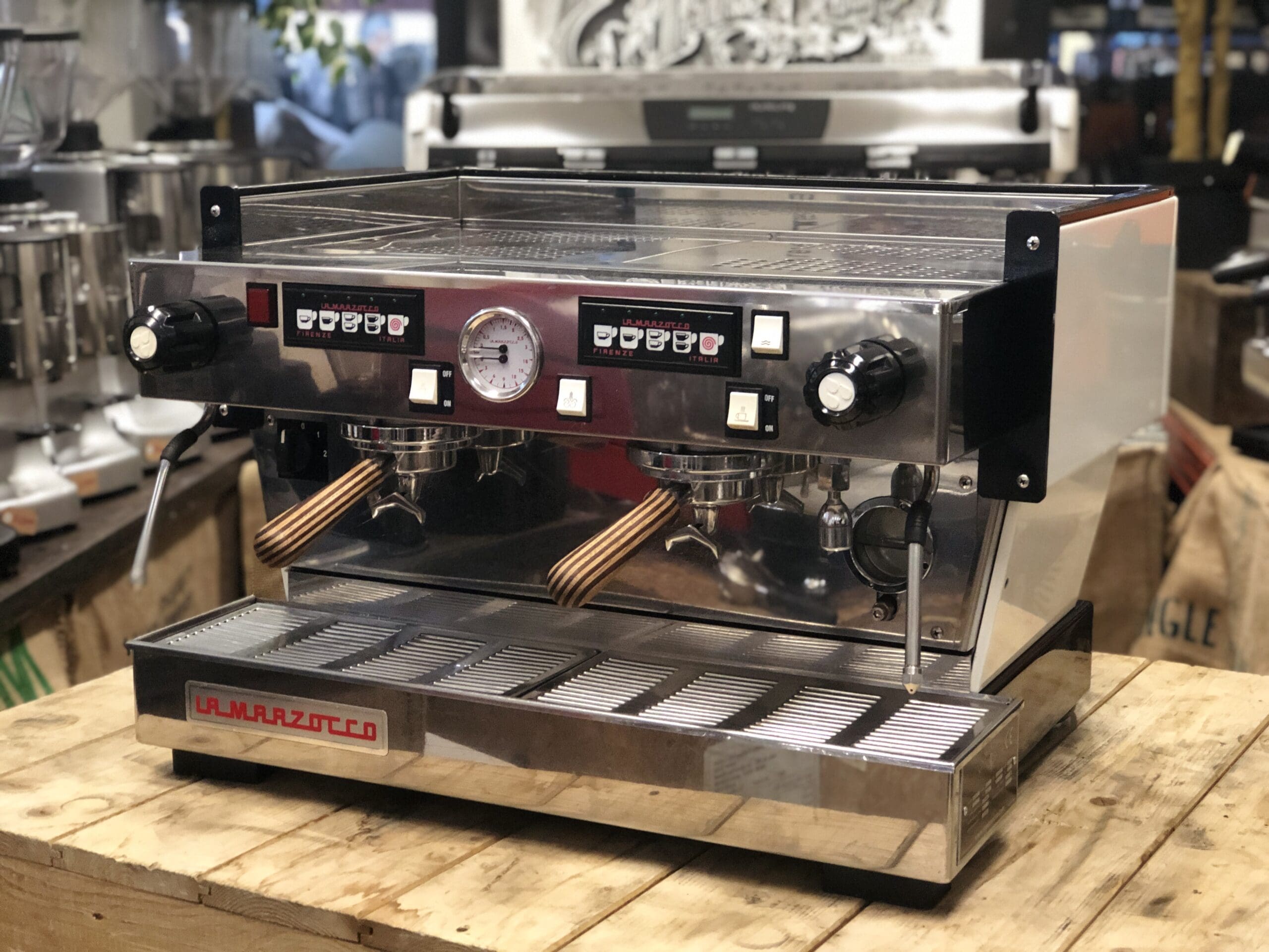 La Marzocco Linea Classic White with Handles - 2 Group Commercial Espresso Machine - Timber