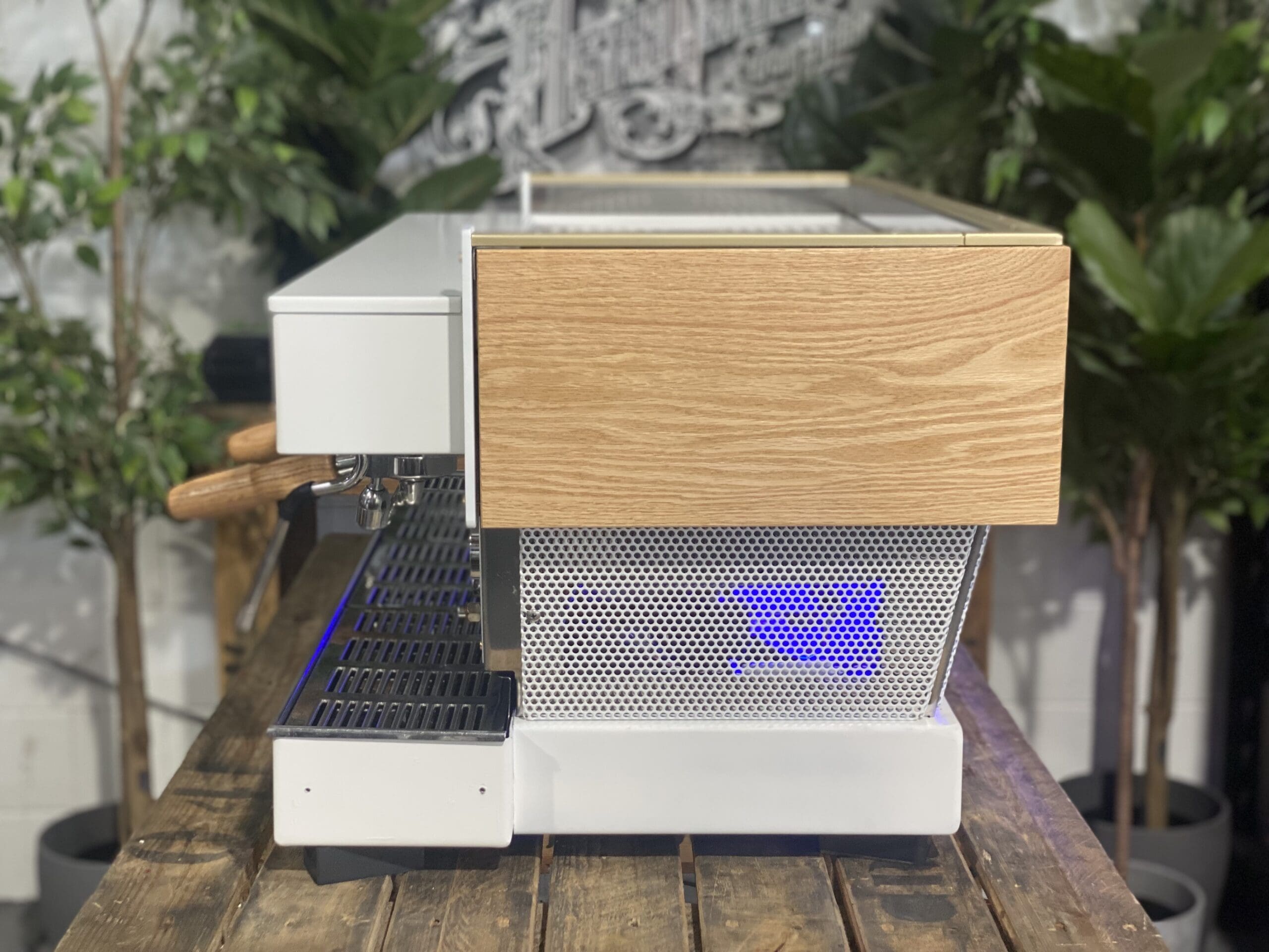La Marzocco Linea Classic White & LED Cutout - 3 Group Commercial Espresso Machine - Timber