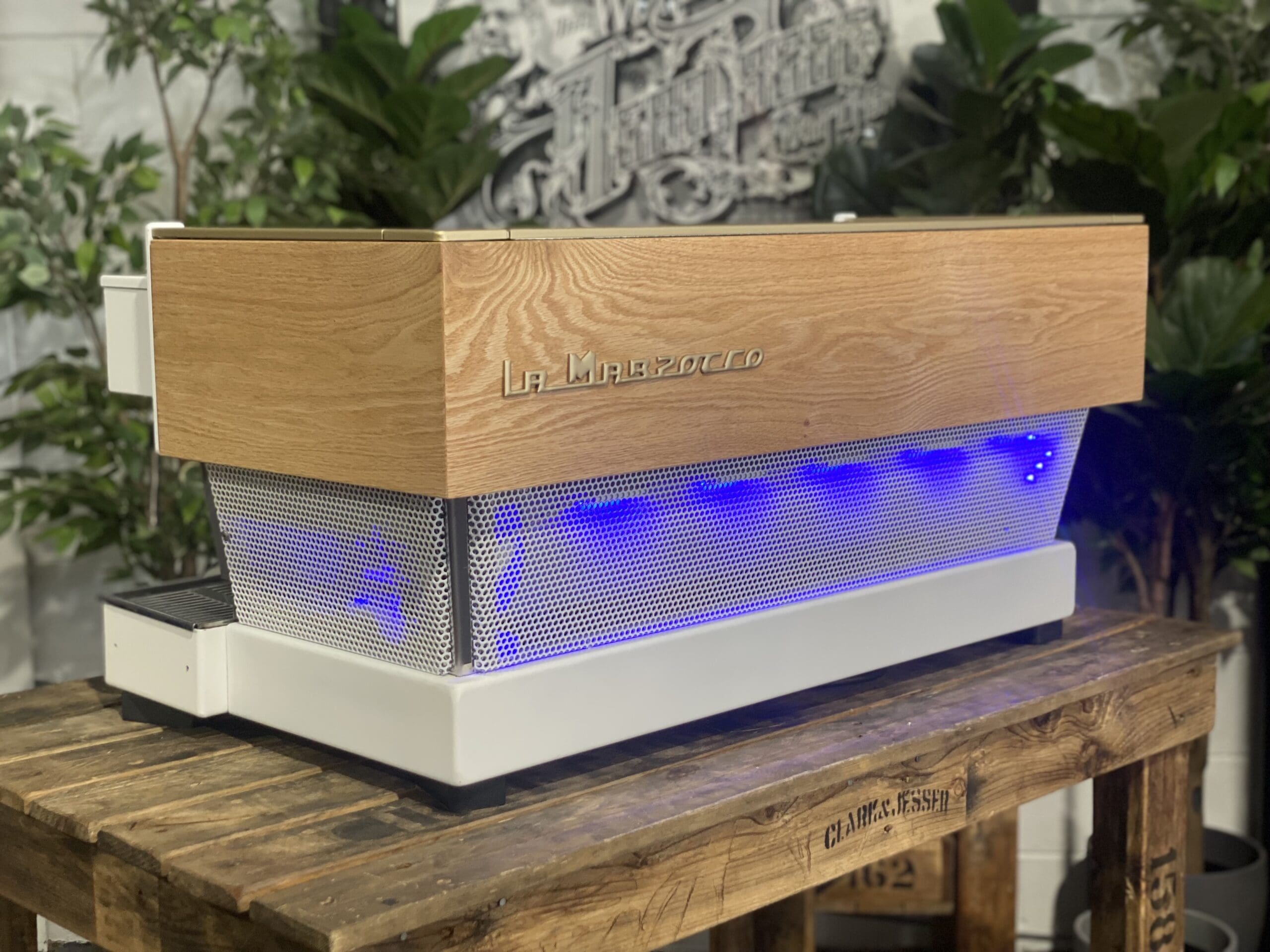 La Marzocco Linea Classic White & LED Cutout - 3 Group Commercial Espresso Machine - Timber