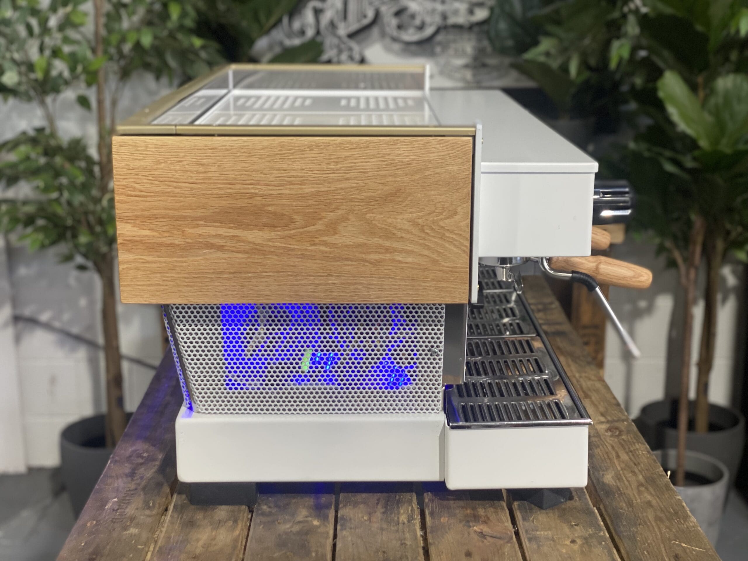 La Marzocco Linea Classic White & LED Cutout - 3 Group Commercial Espresso Machine - Timber