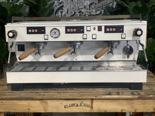 La Marzocco Linea White & Cut Out with Chronos - 3 Group Commercial Espresso Machine - Timber