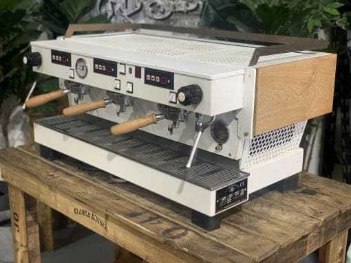 La Marzocco Linea White & Cut Out with Chronos - 3 Group Commercial Espresso Machine - Timber