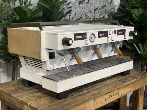 La Marzocco Linea White & Cut Out with Chronos - 3 Group Commercial Espresso Machine - Timber